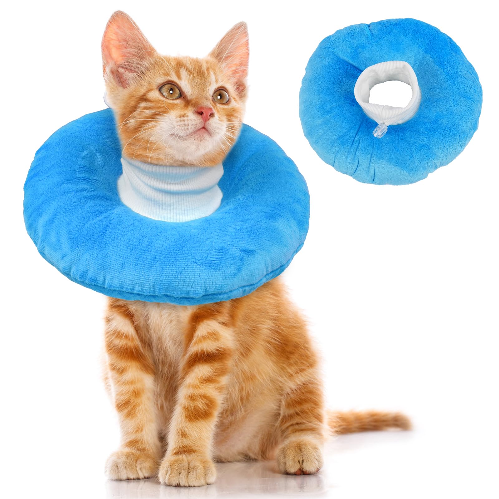 Hjumarayan Cat Cones to Stop Licking, Cat Recovery Collar, Soft Donut Collar, Adjustable Kitten Doughnut Collars, Elizabethan Collars for Cats, Blue M