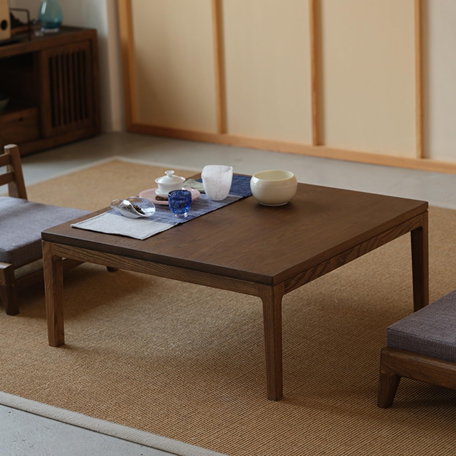 Table basse en bois d'orme massif noble style tatami traditionnel