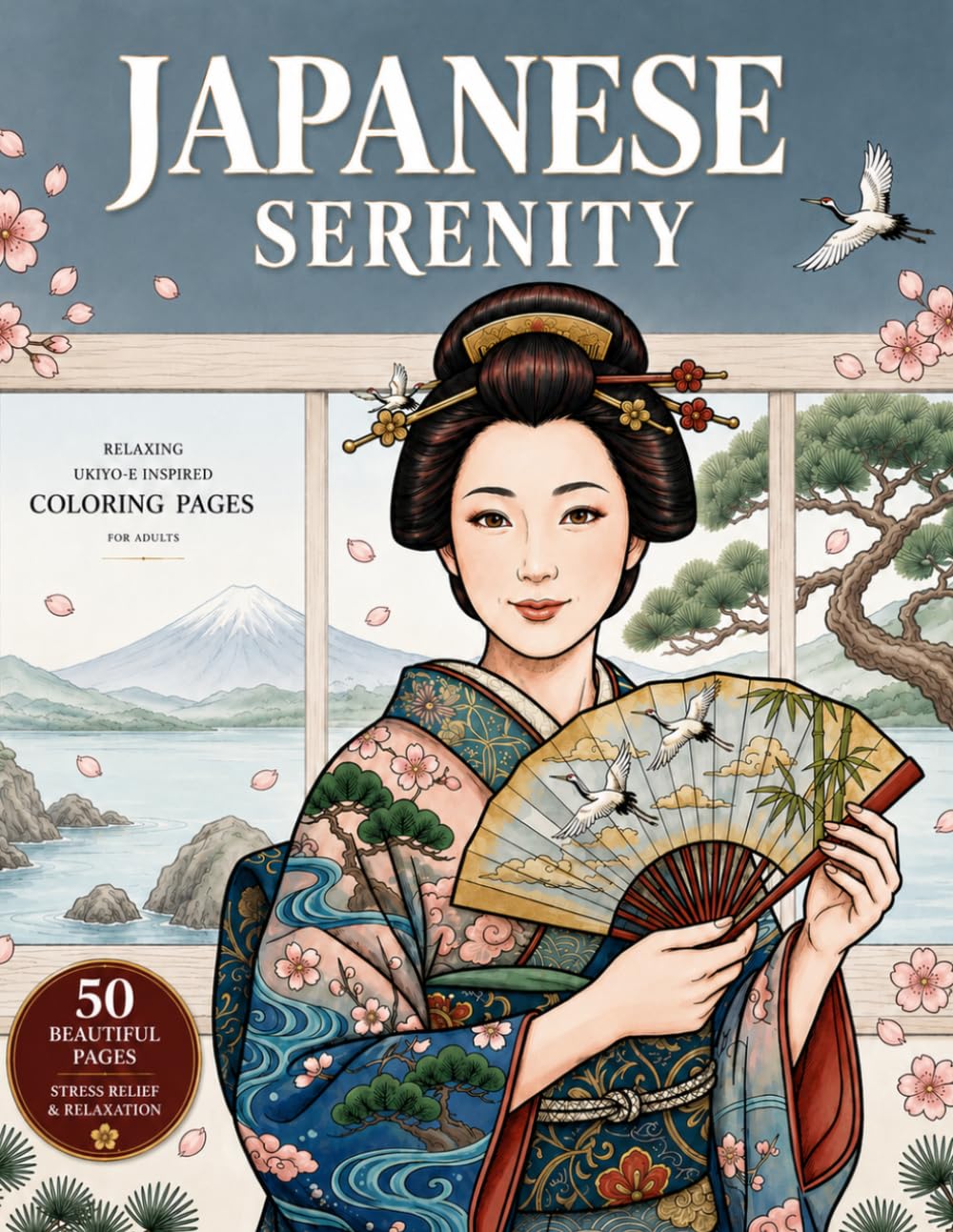 Japanese Serenity: Relaxing Ukiyo-e Inspired Coloring Pages for Adults