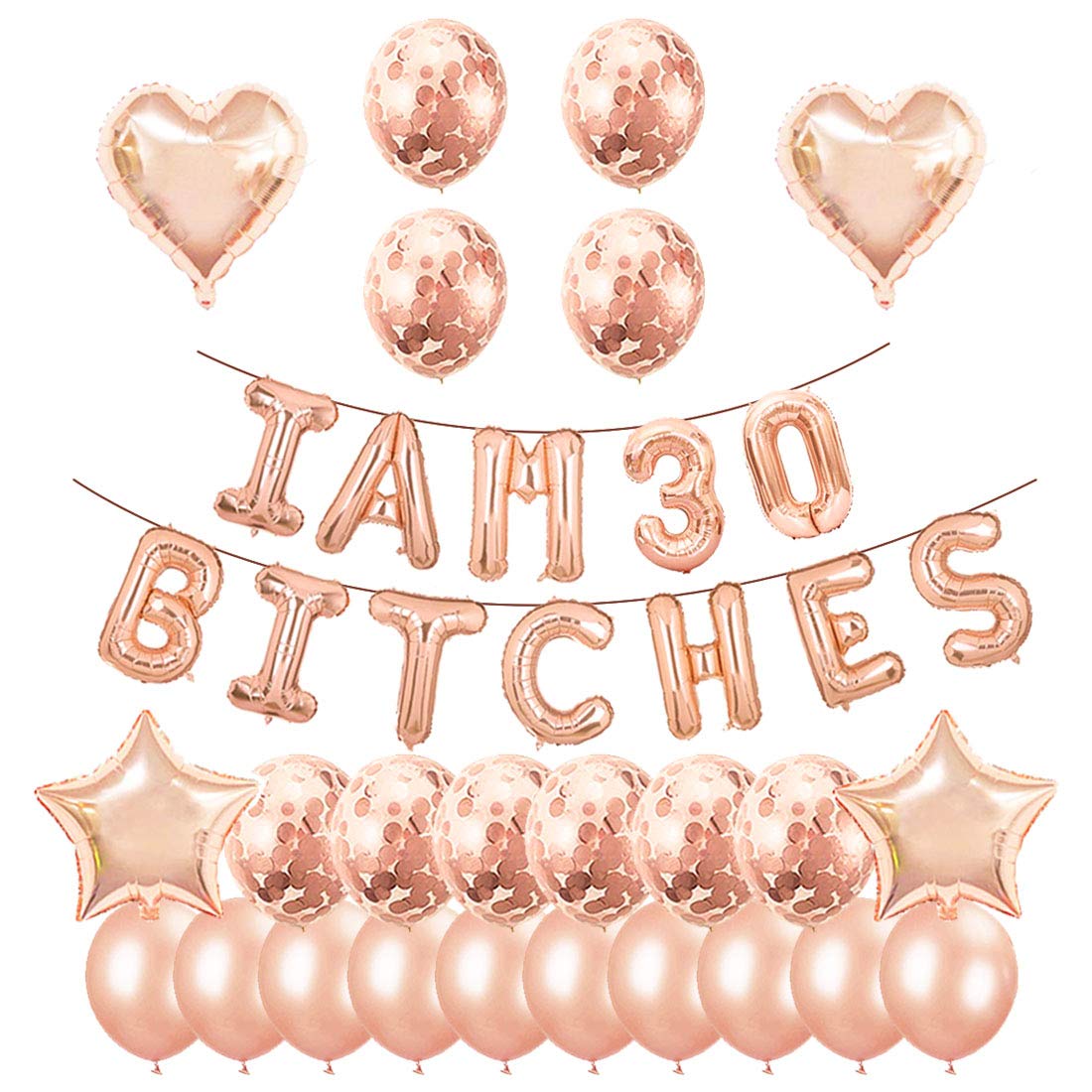 Santonila 30th Birthday Party Set-I am 30 Funny Banner Confetti Rose Gold Balloons for Girls 30 Years Old Birthday Decorations