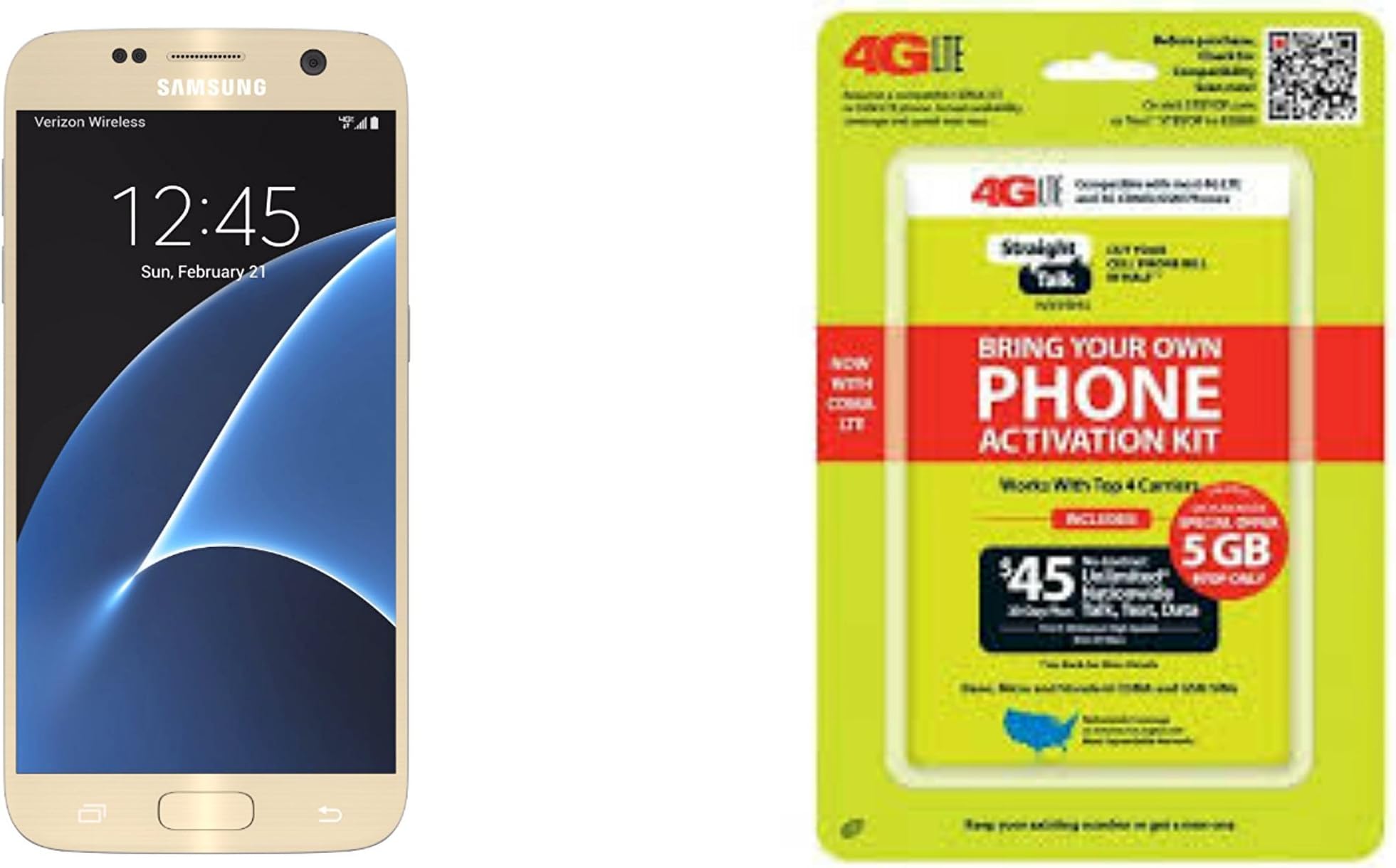 SAMSUNG Straight Talk Galaxy S7 Platinum Gold 32GB Runs on Verizon's 4G XLTE Via Straight Talk's $45.00 5GB Unlimited Talk & Text Service Card Not Included
