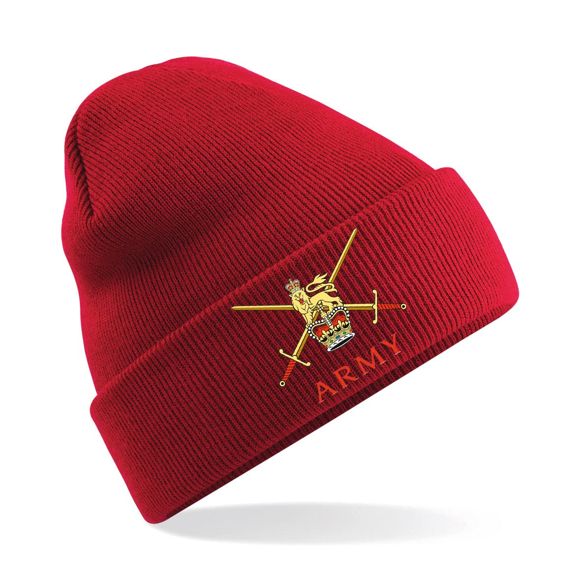 PSave British Army Insignia Mens Premium Embroidered Beanie Hat, Bob Hat British Army Military (Red)