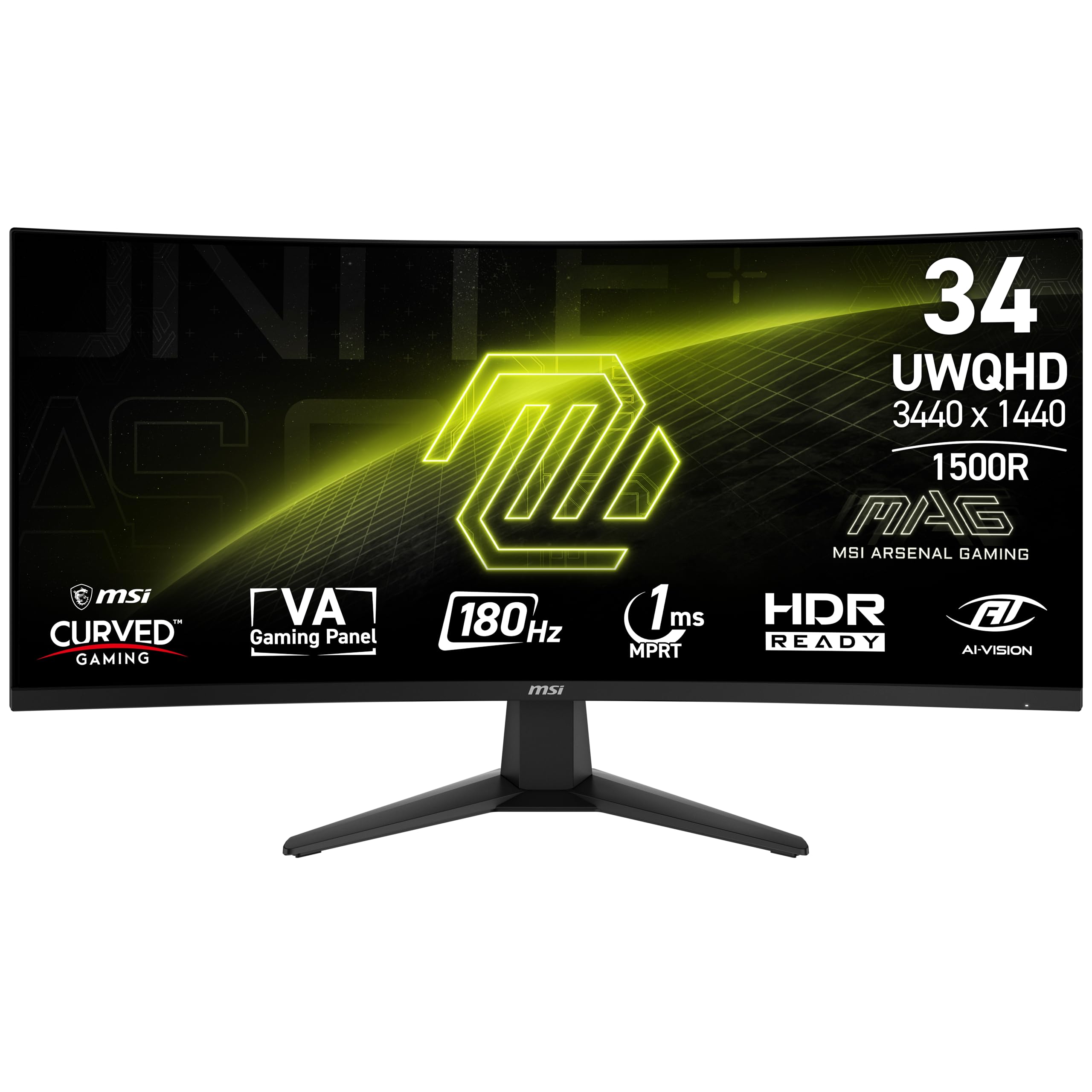 msi mag 346cq 34-inch 3440 x 1440 (uwqhd) gaming monitor, 180hz, adaptive-sync, hdmi, displayport, vesa mountable, tilt, height adjustable, speaker, 1ms, black