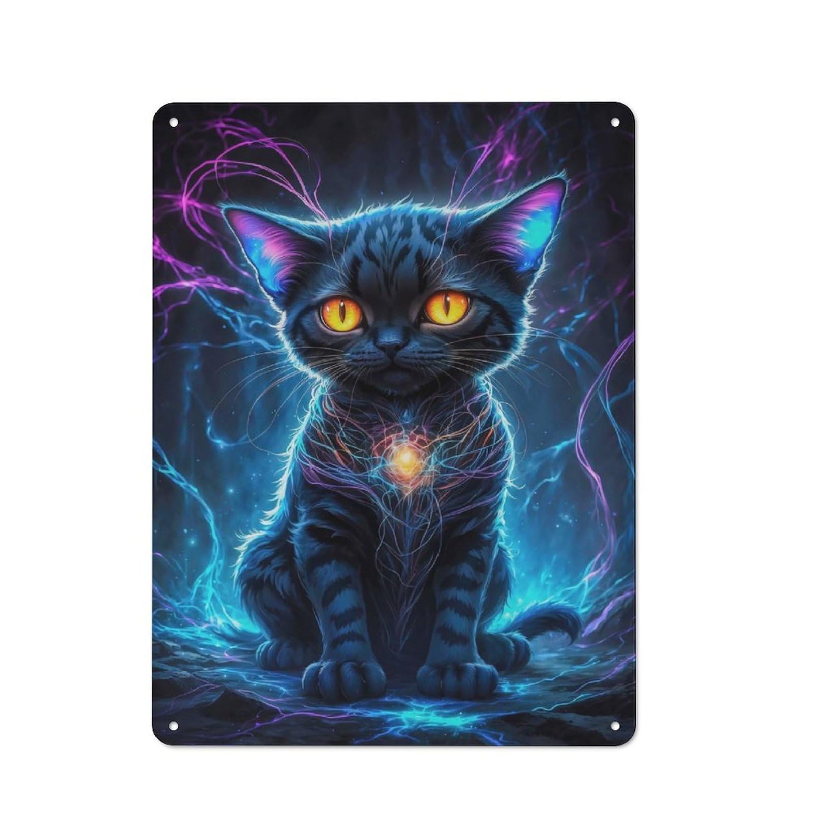 Urban Neon Galaxy Kitten Decorative Metal Plaque 40x30cm, Urban Room Decor for Flat, Bar, Studio Or Gallery Wall