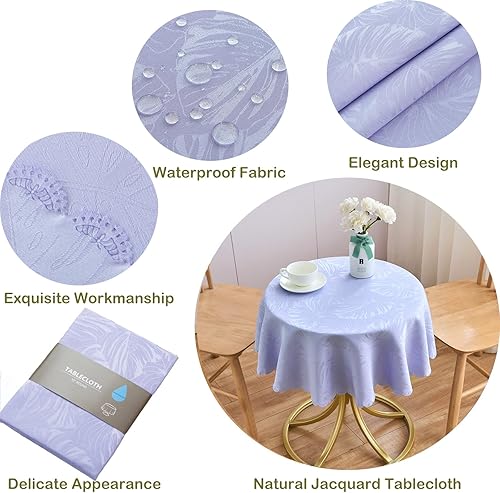 Miniatura 118 de Mantel Redondo Dorado Mantel de Mesa con Patrón de Hojas Borde Festoneado Sedoso Suave Impermeable Lavable 50 Pulgadas Cubierta de Mesa de Tela