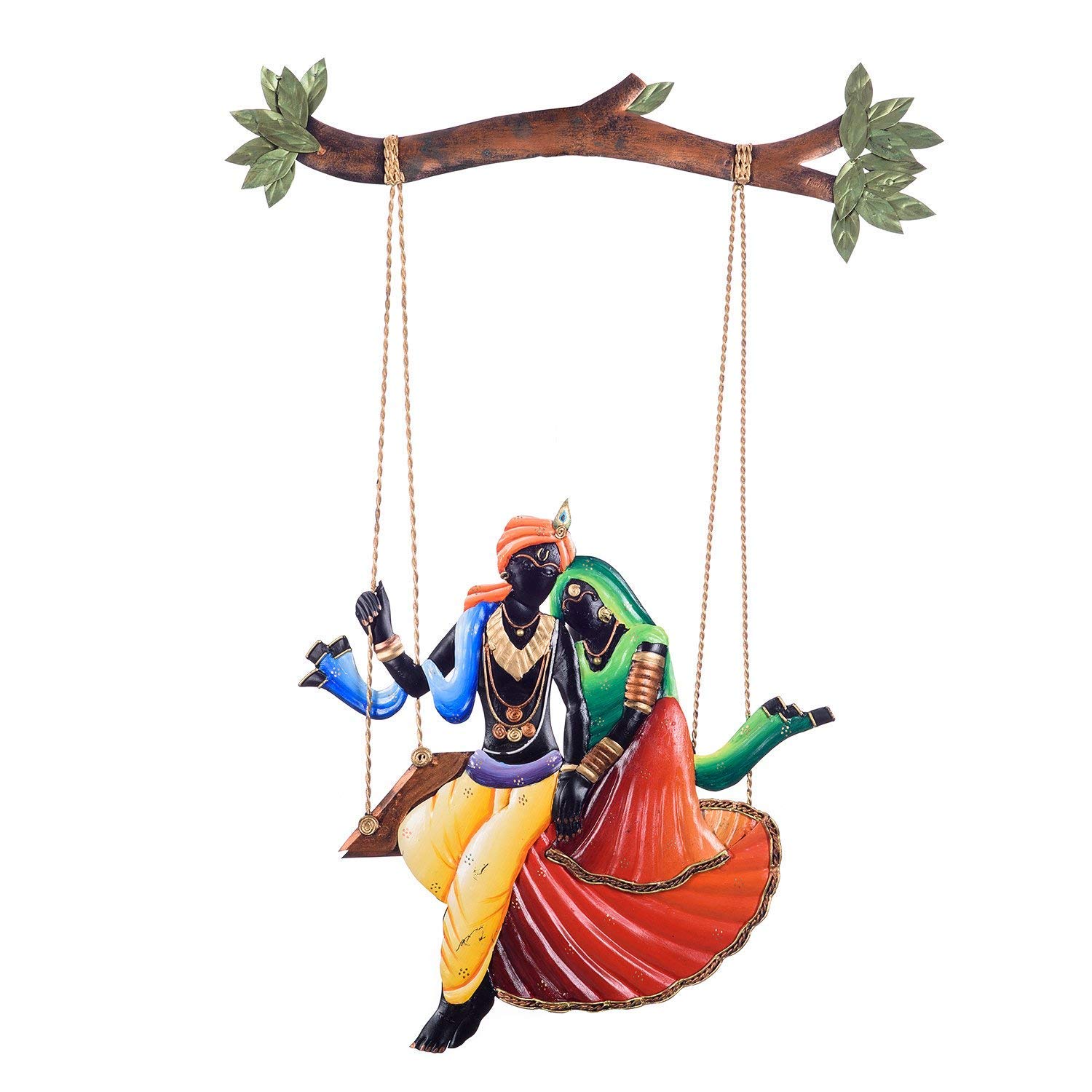 Wgloryind Wrought and Cast Iron Radha Krishna Wall Hanging Jhula (60.96 x 40.64 x 2.39 cm, Multicolour)