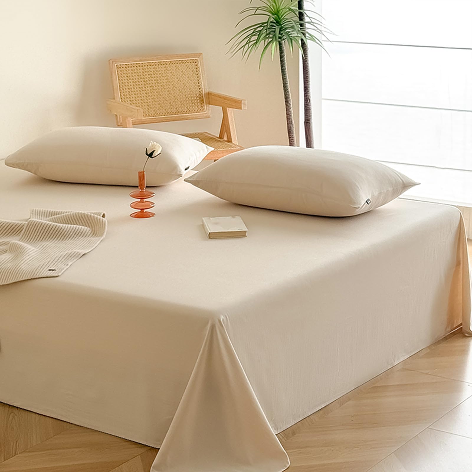 Bettlaken ohne Gummizug 245x250cm Grau | Baumwolle,Extra großes Bettlaken,Einfarbig,Sommerlaken，weiches und atmungsaktives,mit 2 x Kissenbezug von 50 x 75 cm