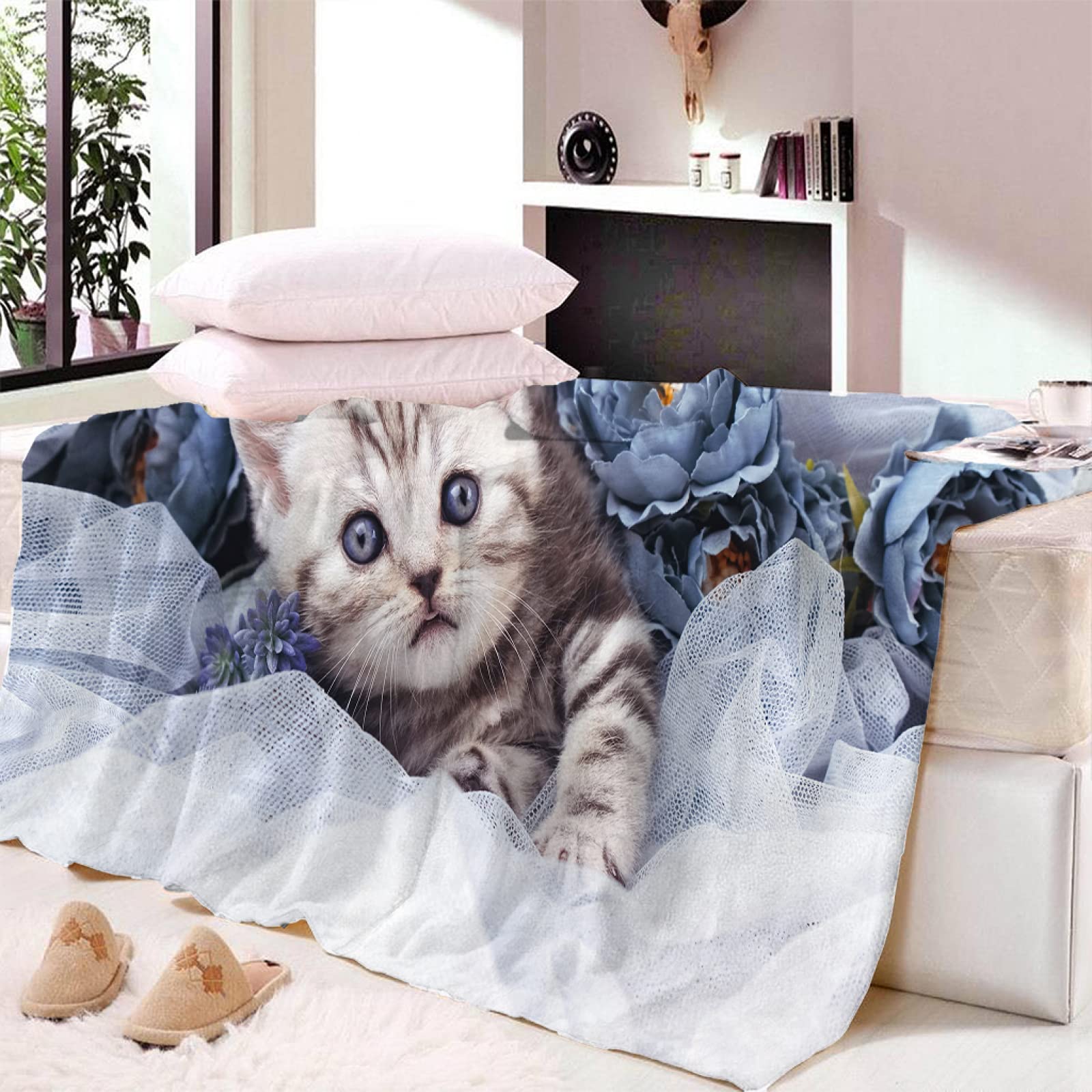 Katze Motiv Flanell Fleecedecke – 130x150 Cm, Flauschig & Warm, Für Couch, Bett & Picknick, Waschbar