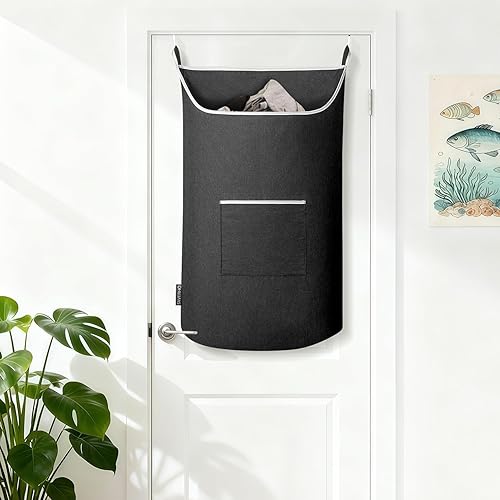 Miniatura 8 de Bolsa Cesta de Ropa Sucia Colgante Negra, Cesta Colgante XL para Puerta con Abertura Grande Bolsa de Almacenamiento de Ropa Sucia Tamaño Grande 36 x