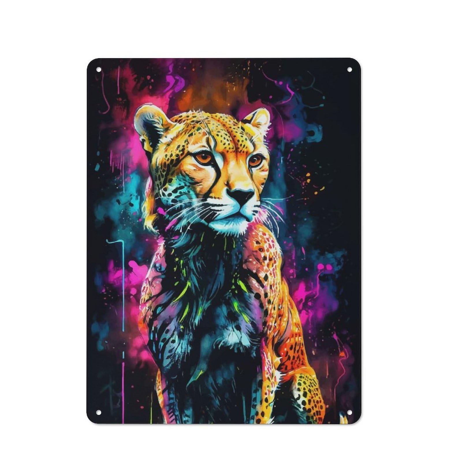 Junmoney Neon Cheetah For Garden Room Or Summerhouse, Vintage Tin Sign 40X30cm, For Display In Garden Rooms And Summerhouses