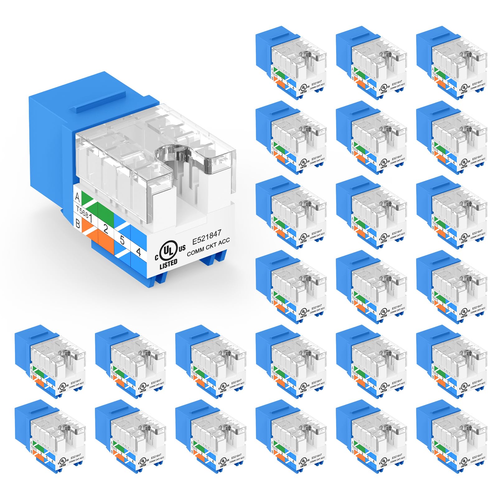 VCE UL Listed Cat6 Keystone Jacks 10Gbps 25-Pack, Blue
