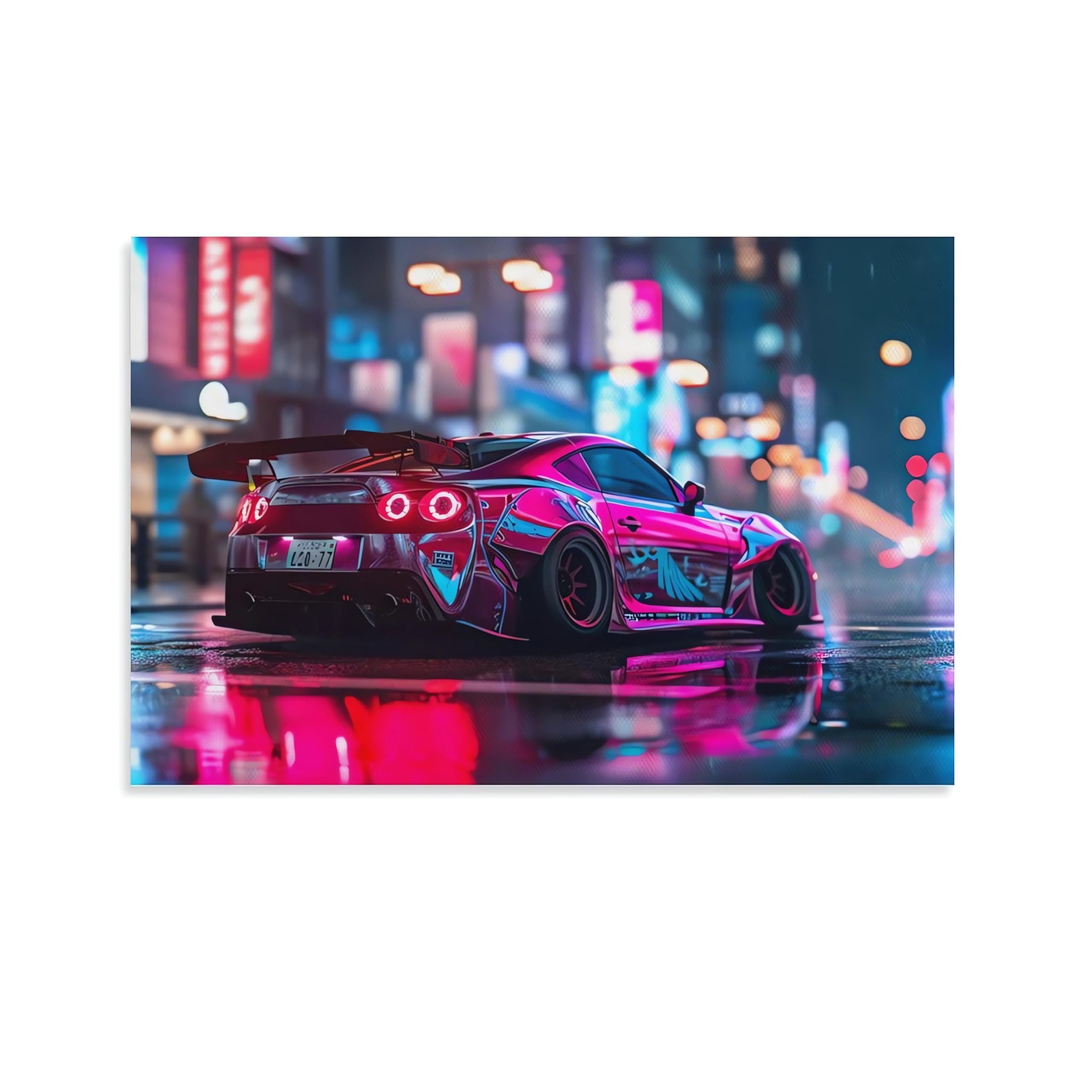 ANMOGID Canvas Poster Car R35 Jdm Neon City Night Scene Unframed Print Decorative Painting Art Decoration Aesthetic Wall Art Bedroom Living Room