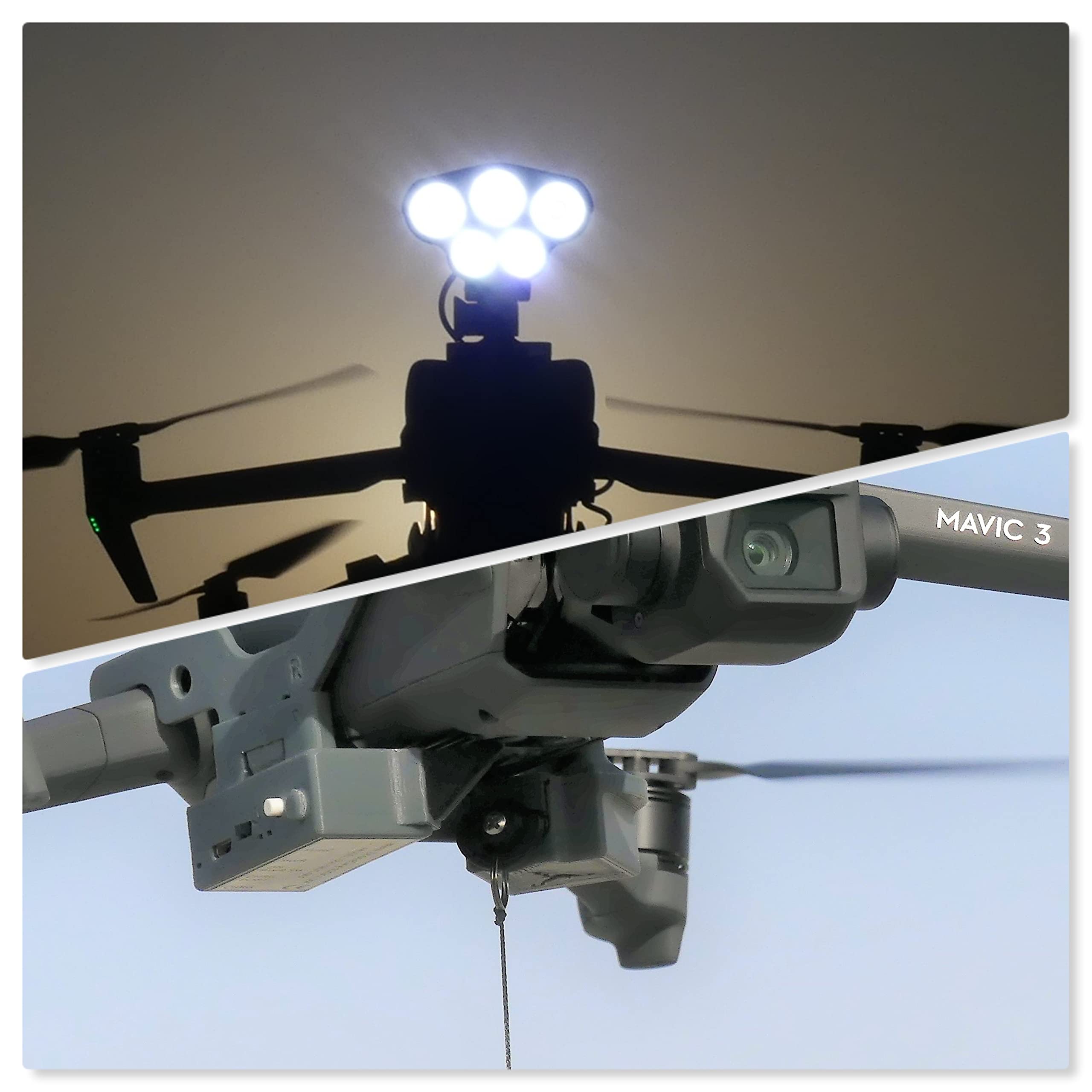 Professional Release and Drop Plus Device with LED Light Searchlight Bundle for DJI Mavic 3 (all models), for Drone Fishing, Bait Release, Search & Rescue, Payload Delivery, Fun Activities