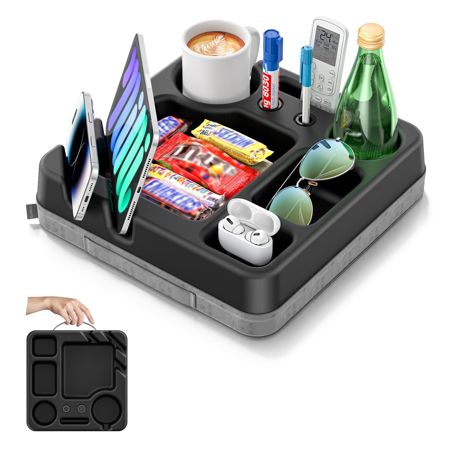 Couch Cup Holder Tray Couch Cup Holder Pillow Bed Tray Snack Sofa Bed Caddy Organizer Beach Sofa Drink Holder Anti-Spill Portable Snack Caddy Couch