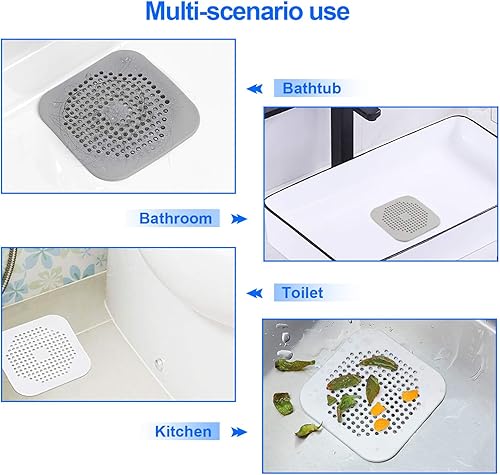 Miniatura 4 de Recogedor de pelo de drenaje, 2 paquetes, cubierta de drenaje de duchabañera, atrapa pelo de silicona para ducha, tapón de drenaje cuadrado para