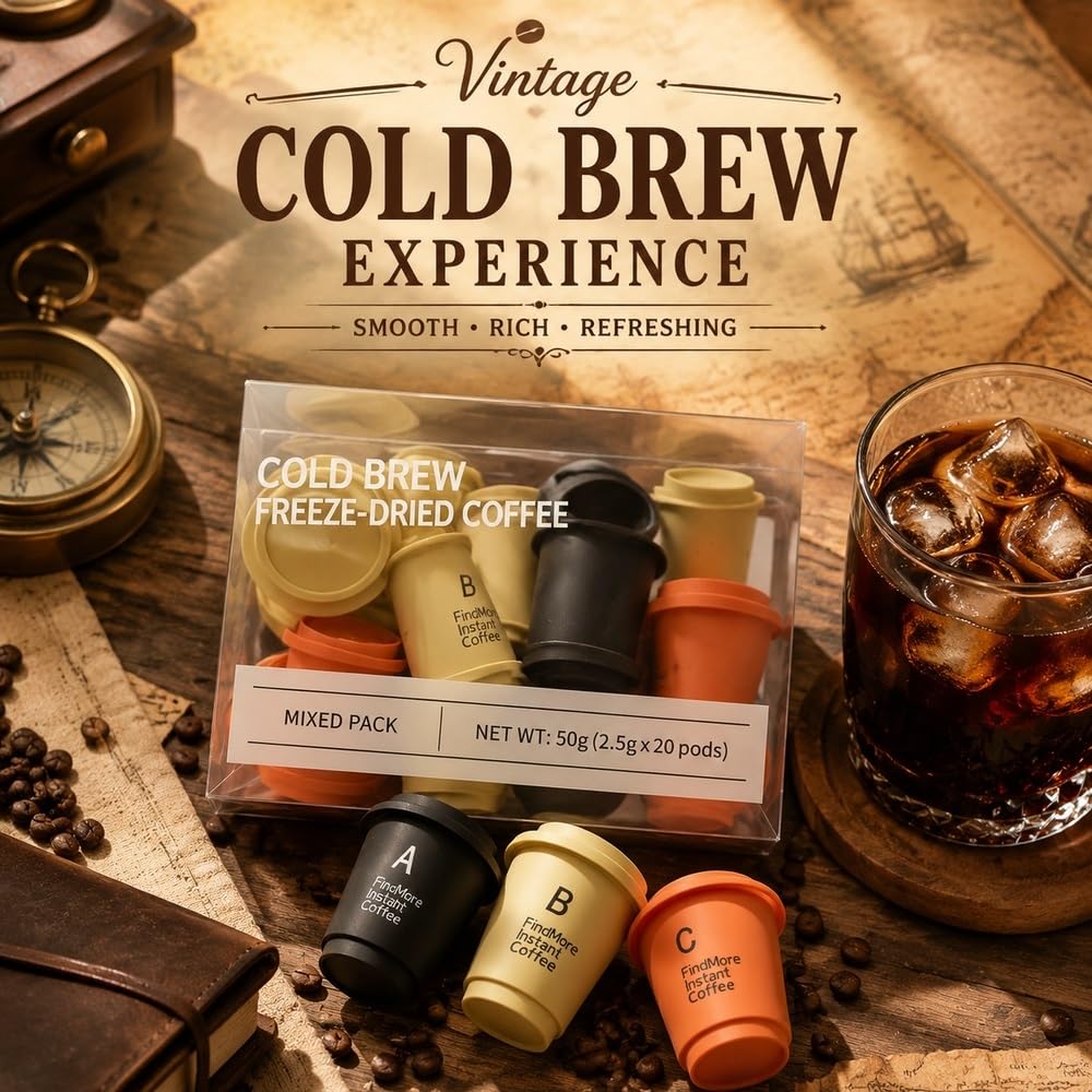 Confezione varietà di caffè istantaneo liofilizzato, 20 capsule | 3 gusti, Arabica, liofilizzata, si scioglie caldo/freddo, 20 caps(5boxes)