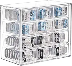 Caixa de armazenamento para lentes de contato diário, 12 grades de grande capacidade para lentes coloridas para contato visual diário, caixa de plástico transparente fácil de pendurar para todas as marcas de capas de lentes de contato cosméticas