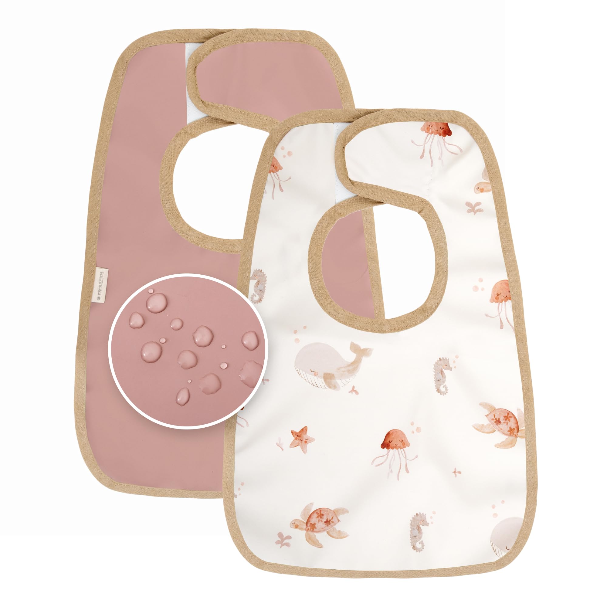 MIMUSELINA | 2er-Pack Baby Lätzchen Wasserdicht | Lätzchen Baby für Kleinkind & Kita | Frottee Lätzchen Baby Waschbar und Leicht | Perfekt für den Alltag