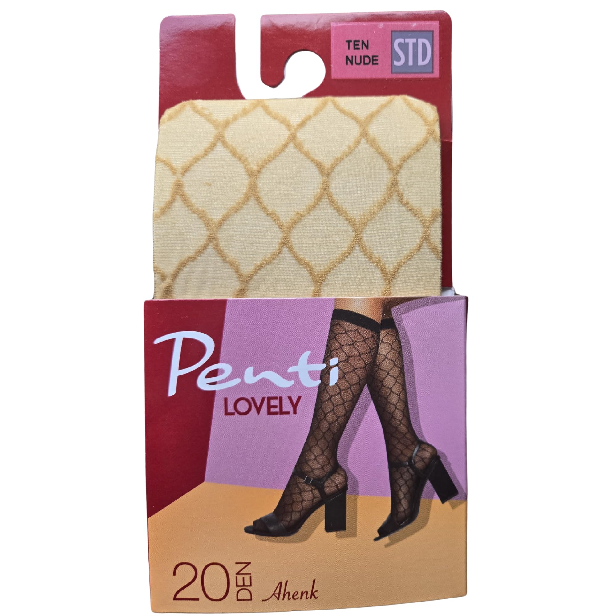 PENTI Harmony Fashion Knee Highs Socks Honeycomb Pattern 20 Den One Size Fits All Sheer Pop Sock | 2 Colours-Black Light Skin | (Nude)