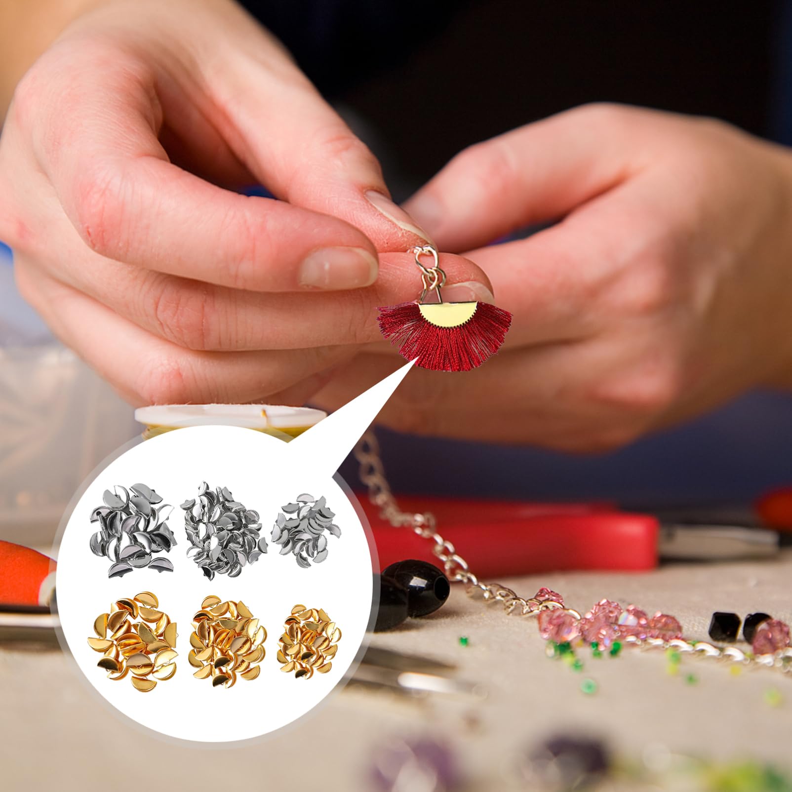 IWOWHERO End Caps for Jewelry Making 300pcs Crimping Beads Fan Shape Fastener Clasps