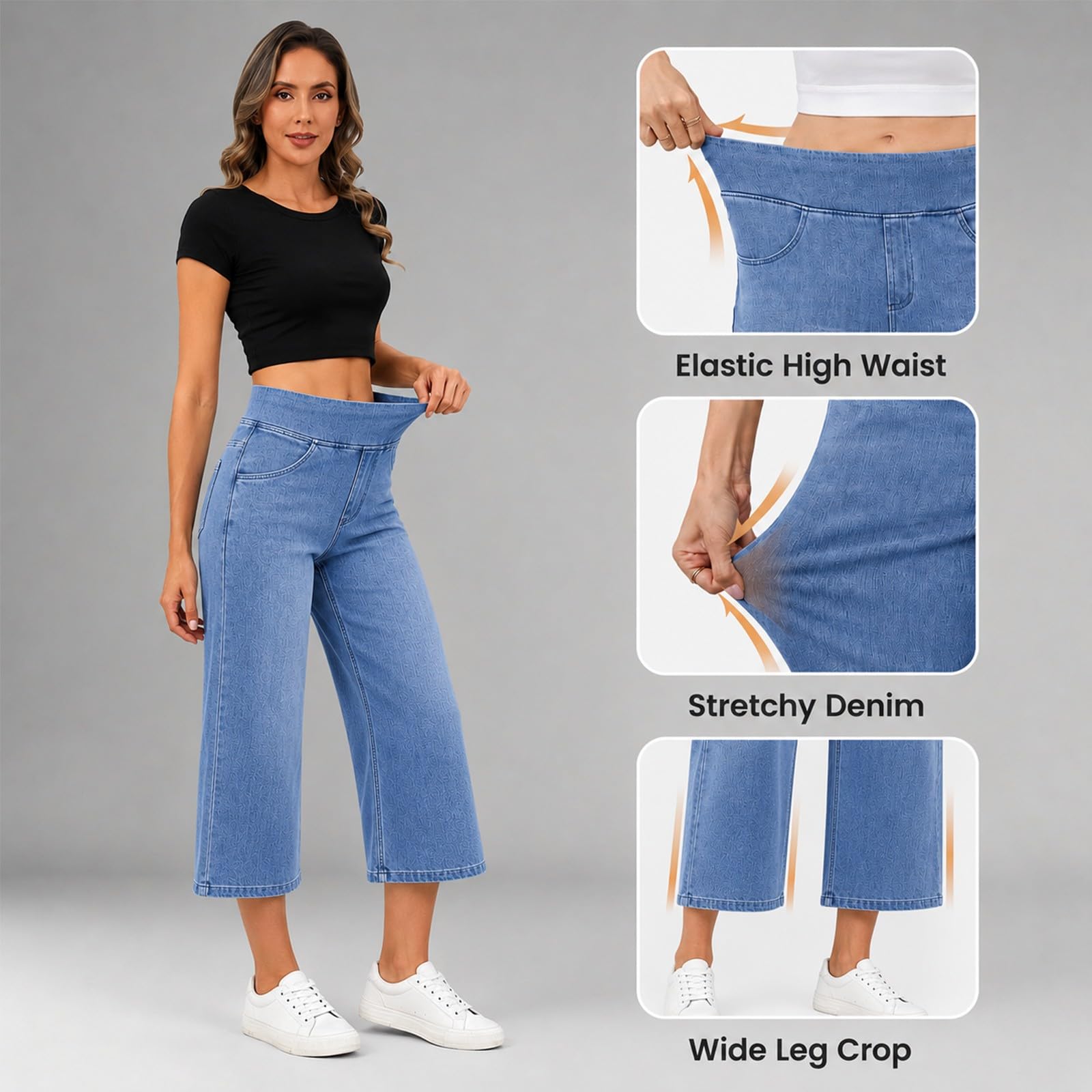 Générique Jean Femme Taille Elastique 7/8 Jeans Elastique Femme Jean Push Up Slim Pantalon Taille Haute Décontracté Jeans Coupe Droite Pantacourt Y2k éTé Essentials