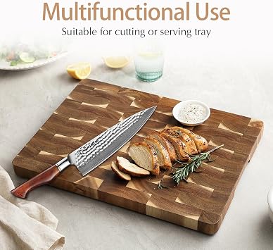 HEZHEN Rectangular Cutting Board End Grain Acacia Wood