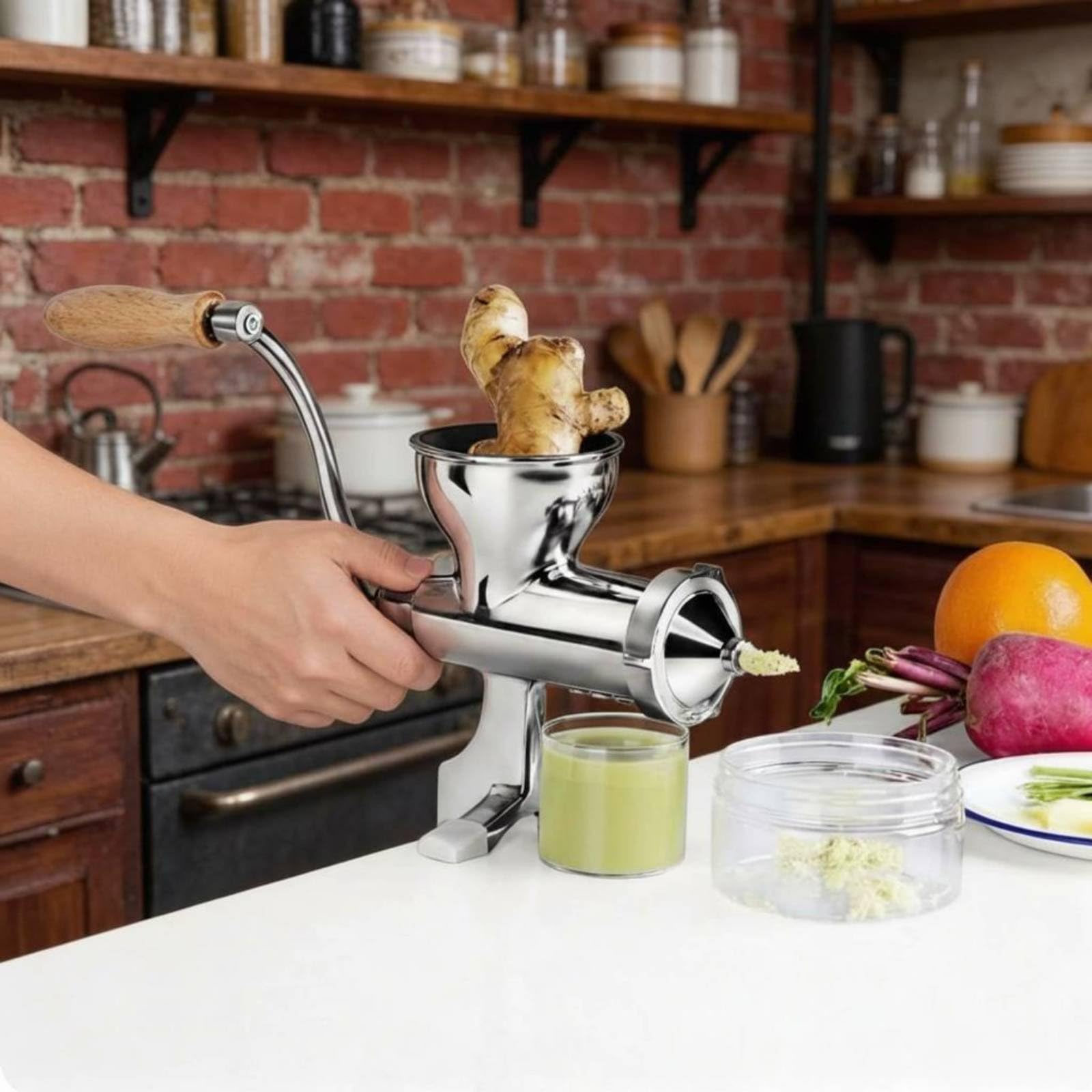 Presse à Herbe de Blé Manuel Extracteur Jus Légumes Fruits en Acier Inoxydable Silencieux sans Électricité Nettoyage Facile Adapté au Cuisine Moderne Maison