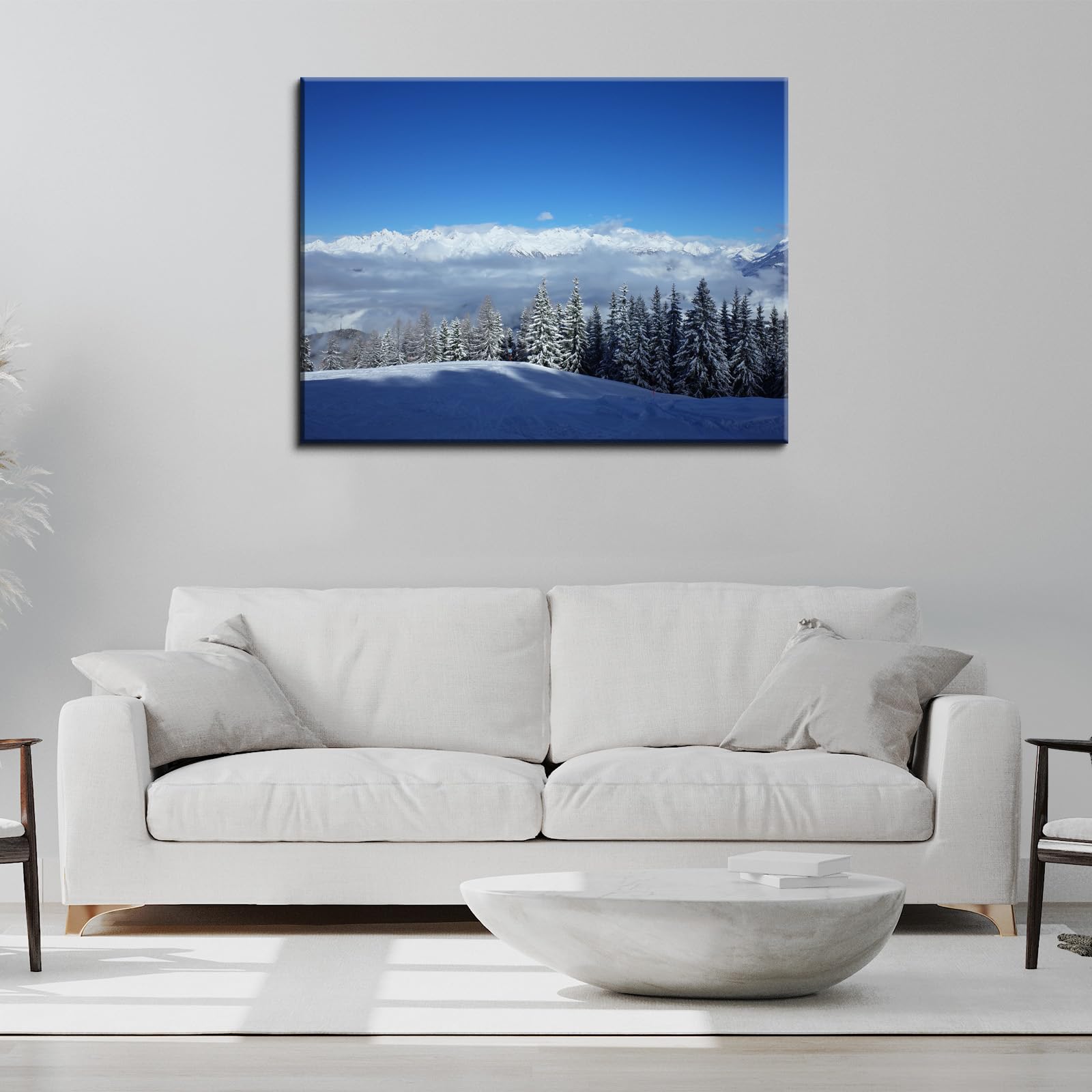 Snow Canvas Wall Art,Snow Pictures For Wall,Trees Snow White Winter,Canvas Prints,Winter Pictures Wall Decor30x20cm(12x8in) Black Framed