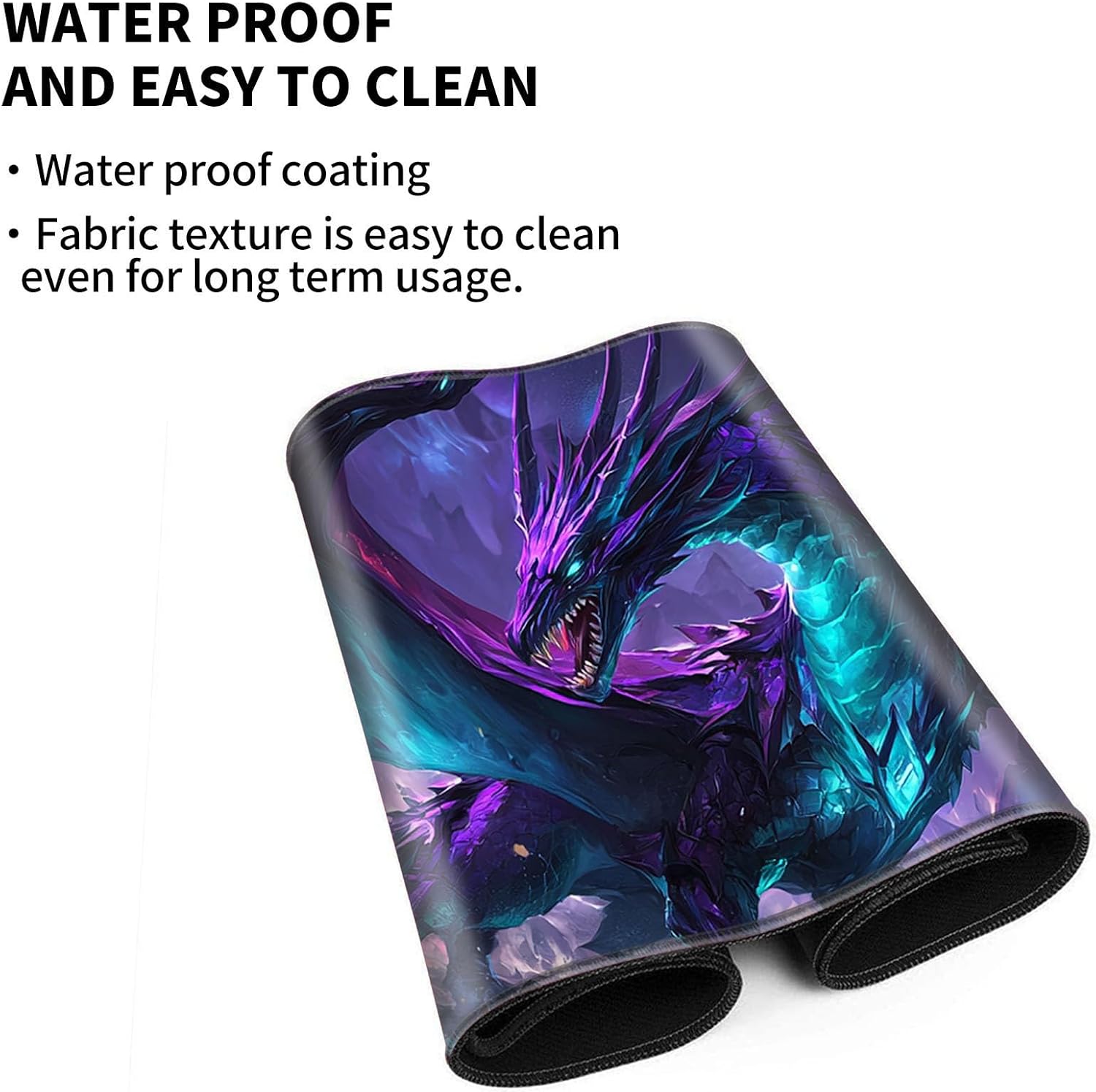 Patterned Gaming Playmat Compatible with MTG, Compact Card Game Mat with Stitched Edges, Natural Rubber Desk Pad with Transparent Drawstring Bag, 23.6 x 13.7 Inch, Dragon Purple Blue Glowin