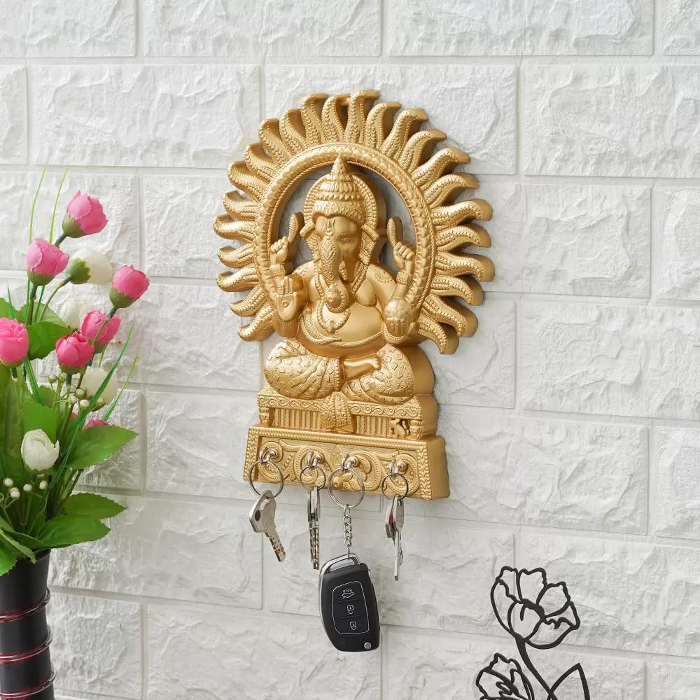 Webelkart Designer Acrylic Ganesha Key Holder for Home and Living Room, Ganesha Mural Face Key Holder for Wall and Office Decor (11 x 5 Inches,Acrylic)