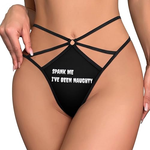 KWQDOZF SPANK ME I'VE BEEN NAUGHTY Funny Women's T-back Thong Panties G-String Printed No Show Underwear - As Pic - M
