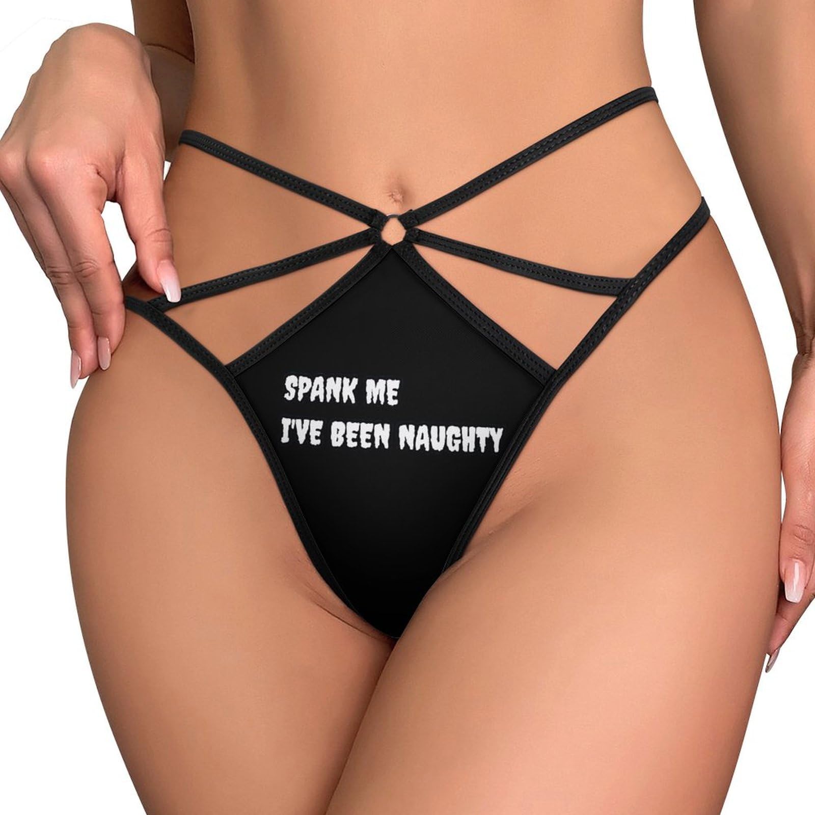 Kwqdozf Women's As Pic Spank Me I've Been Naughty Funny T-Back Thong Panties G-String Printed No Show Underwear