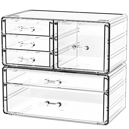 Miniatura 11 de Cq acrílico 4 Pack Organizador de Cajones de Acrílico Transparente para Encimera, Almacenamiento de Maquillaje Apilable con 13 Cajones, Organizador