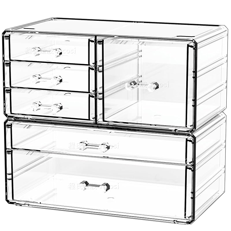Cq acrylic Organizador de Mesa Transparente com Gavetas, Pacote com 2
