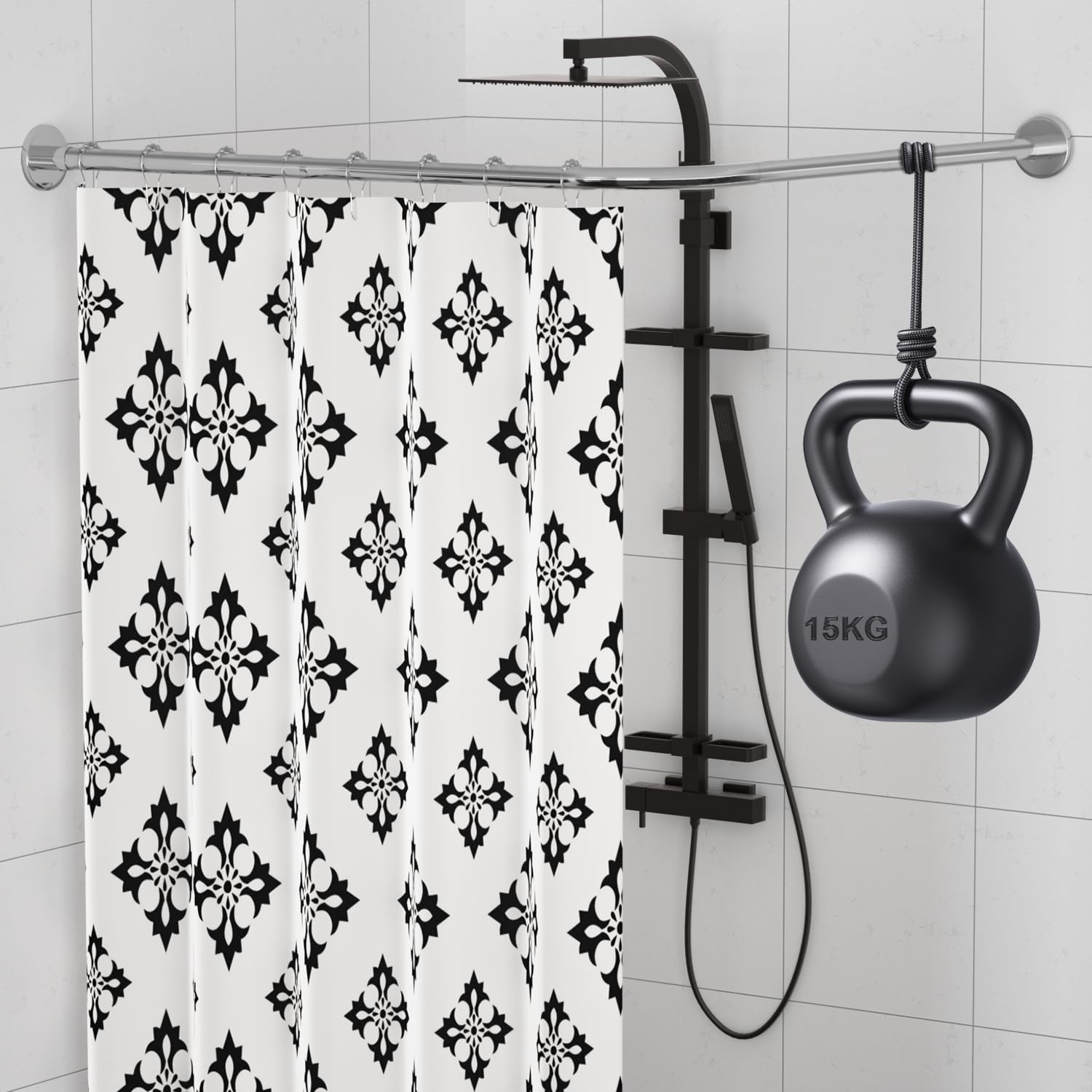 Barra de cortina de ducha extensible de acero inoxidable 304 en forma de L (60-92 cm x 60-92 cm), instalación sin agujeros, para baño, tienda de ropa, sala privada