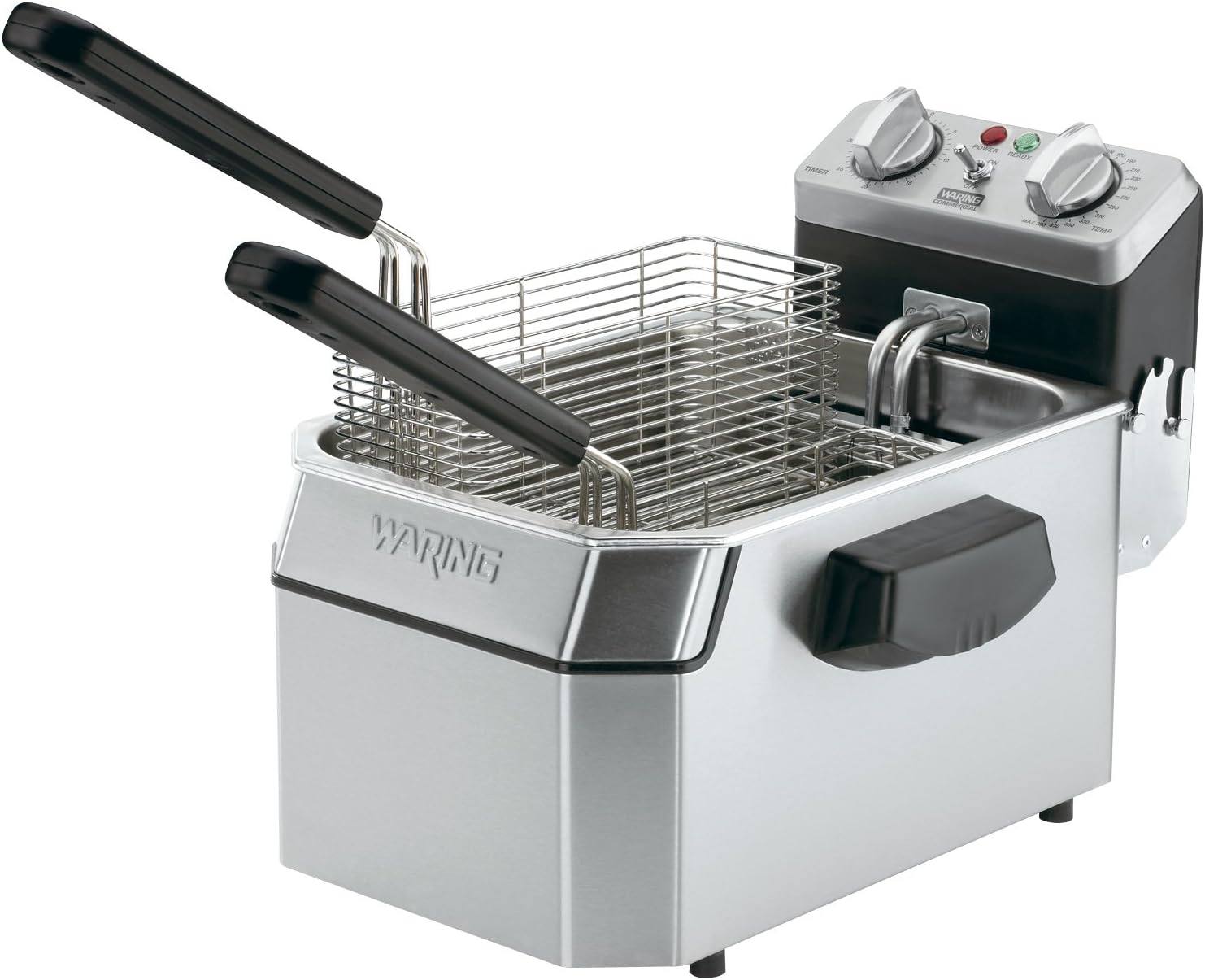 Waring Commercial WDF75RC Heavy Duty 8.5 lb double basket deep fryer, includes 4 twin baskets & 2 night covers - 1800w, 120V, 5-20 Phase Plug, Silver