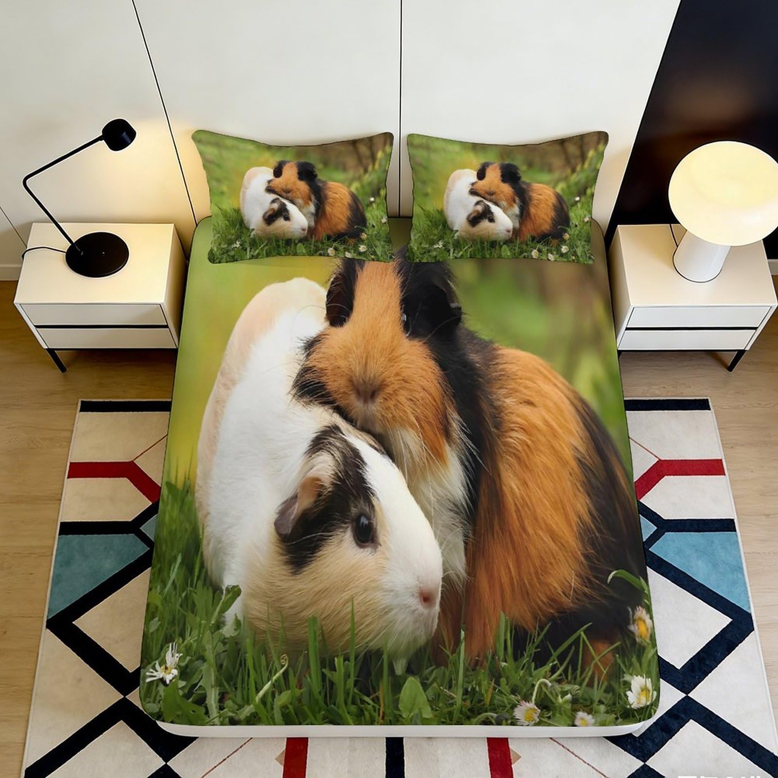 Jqzkxnhpbr Style-4 3D Printed Guinea Pig Fitted Sheet Microfiber Soft Anti-Slip Animal Bed Sheet For Bedroom Guest Room Decor Machine Washable 90X200x25cm