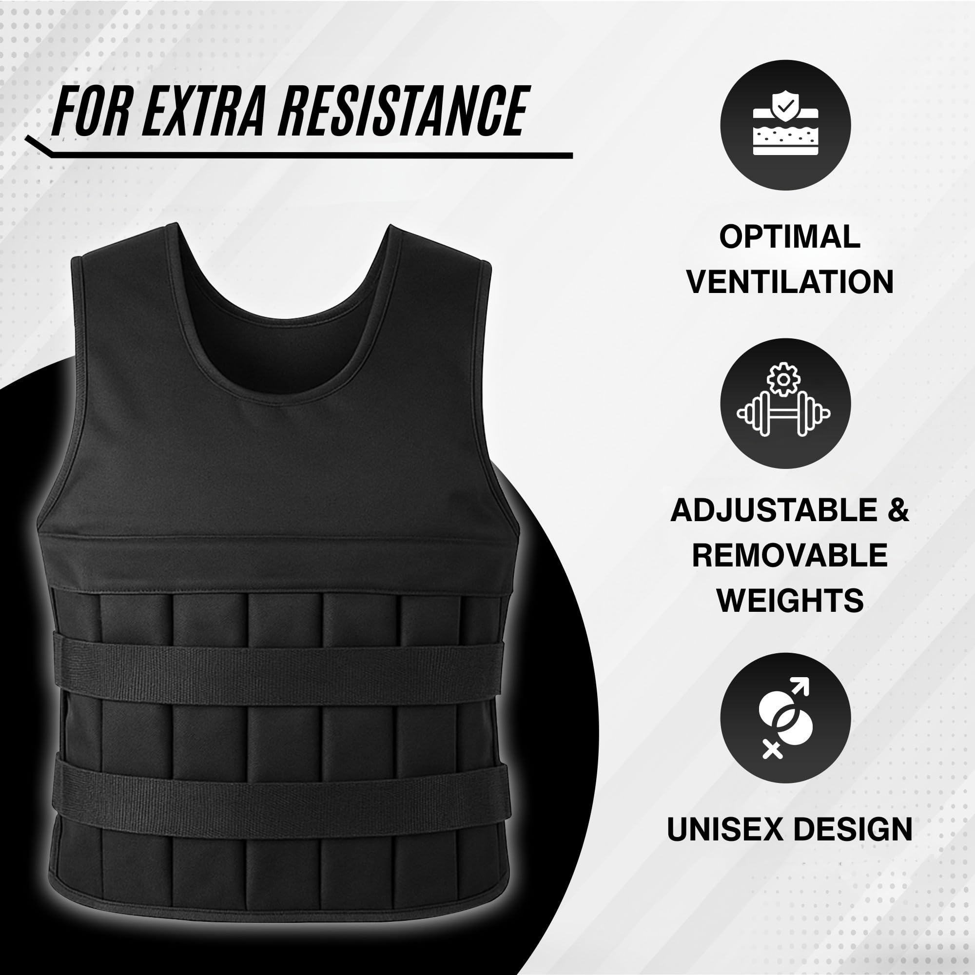 Gilet Lesté 20kg pour Homme et Femme, Gilet de Poids Réglable pour Musculation, Calisthénie et CrossFit, Gilet de Course avec Poids, Design Ergonomique et Respirant (Noir)