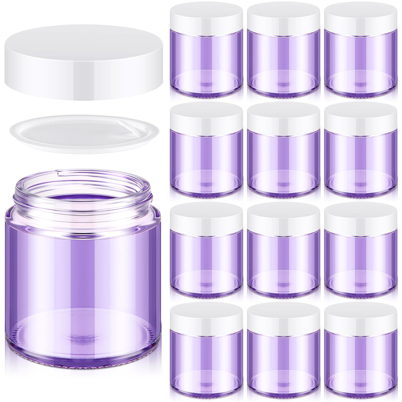 Norme 12 Pcs 4 oz Glass Jars with Lids Leakproof Round Airtight Empty Cosmetic Jars with Inner Liners Lid for Storing Lotions Powder Ointments Candle Making Tins (Light Purple)