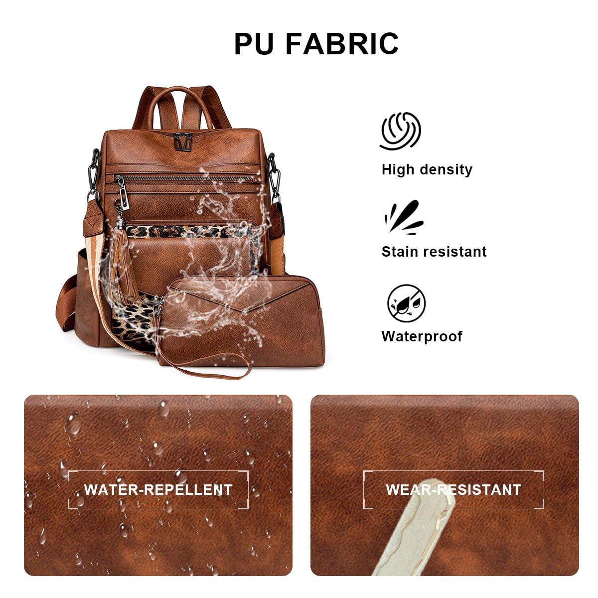 SONARIN PU Bolso Mochila Mujer,Impermeable Moda Mochila Damas con Monedero Mochilas Casual Bolso de Mano,Bolsa de Hombro Convertible para Viaje Escolar Trabajo(Blanco + Marrón)