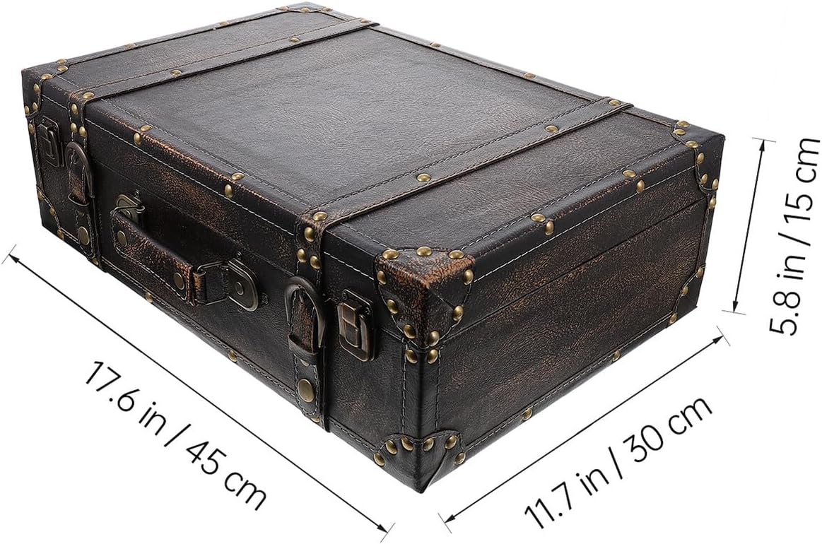 Wooden Decorative Storage Box Large Vintage Suitcase Style Handheld Treasure Chest with Lock for Home Organization and Display image 2