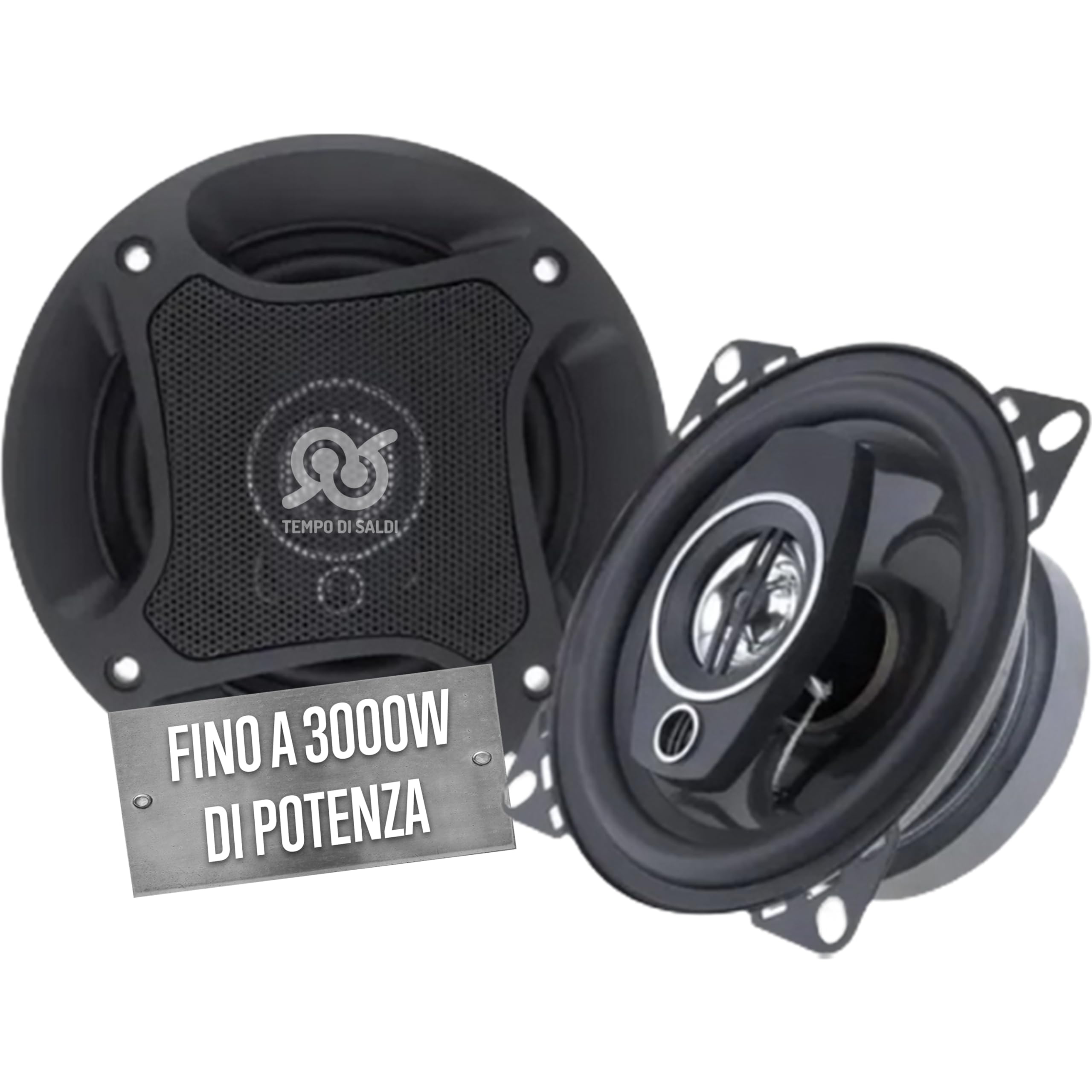 tempo di saldi Coppia Casse Auto 300W da 10 cm Impedenza 4 Ohm - Altoparlanti Auto con Griglie Metalliche Nere - Speaker Acustici per Stereo Automobile Design Elegante