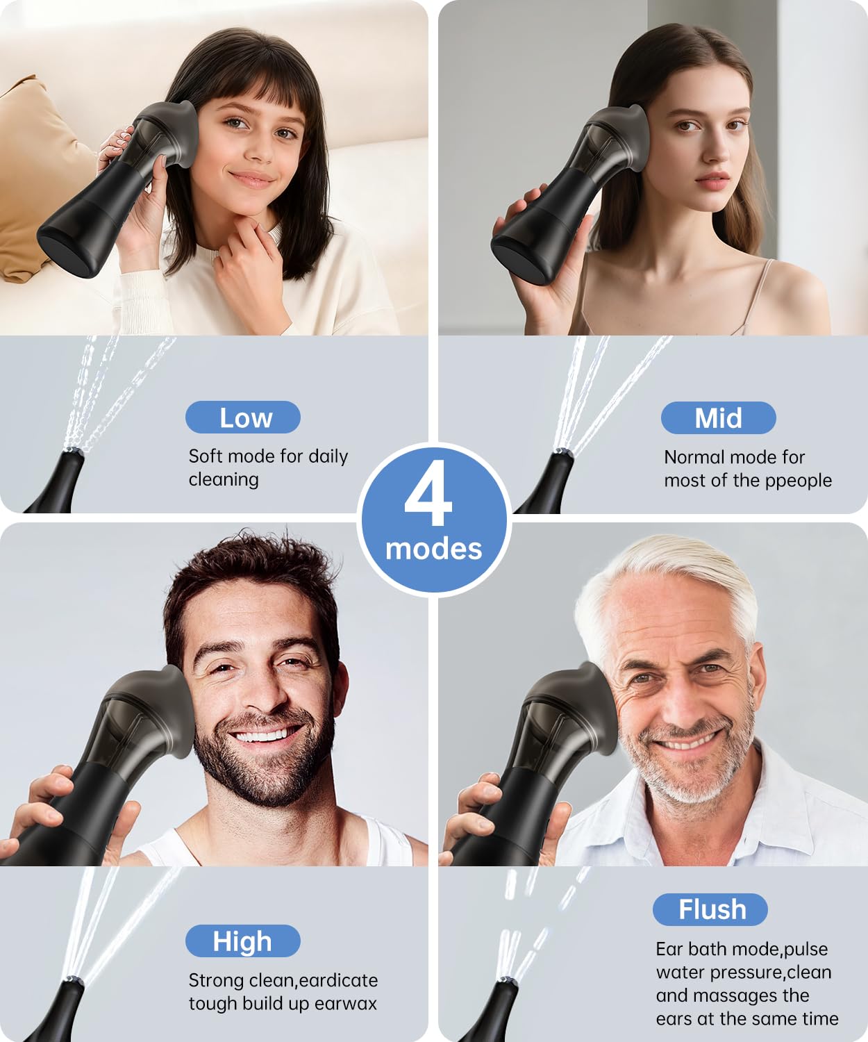 Rimozione del cerume, detergente elettrico per orecchie con 6 punte e 4 modalità, kit di pulizia dell'orecchio con sensore di temperatura intelligente, impermeabile IPX7, sistema di