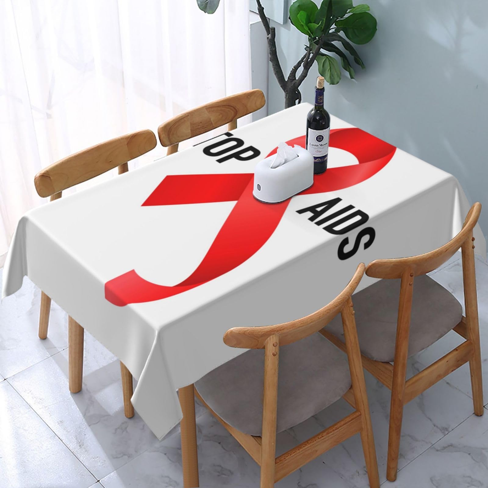 JunHeArt Aids Awareness Month Tablecloth Rectangle Table Cover Washable Table Cloths Decor For Kitchen 54" X 72"