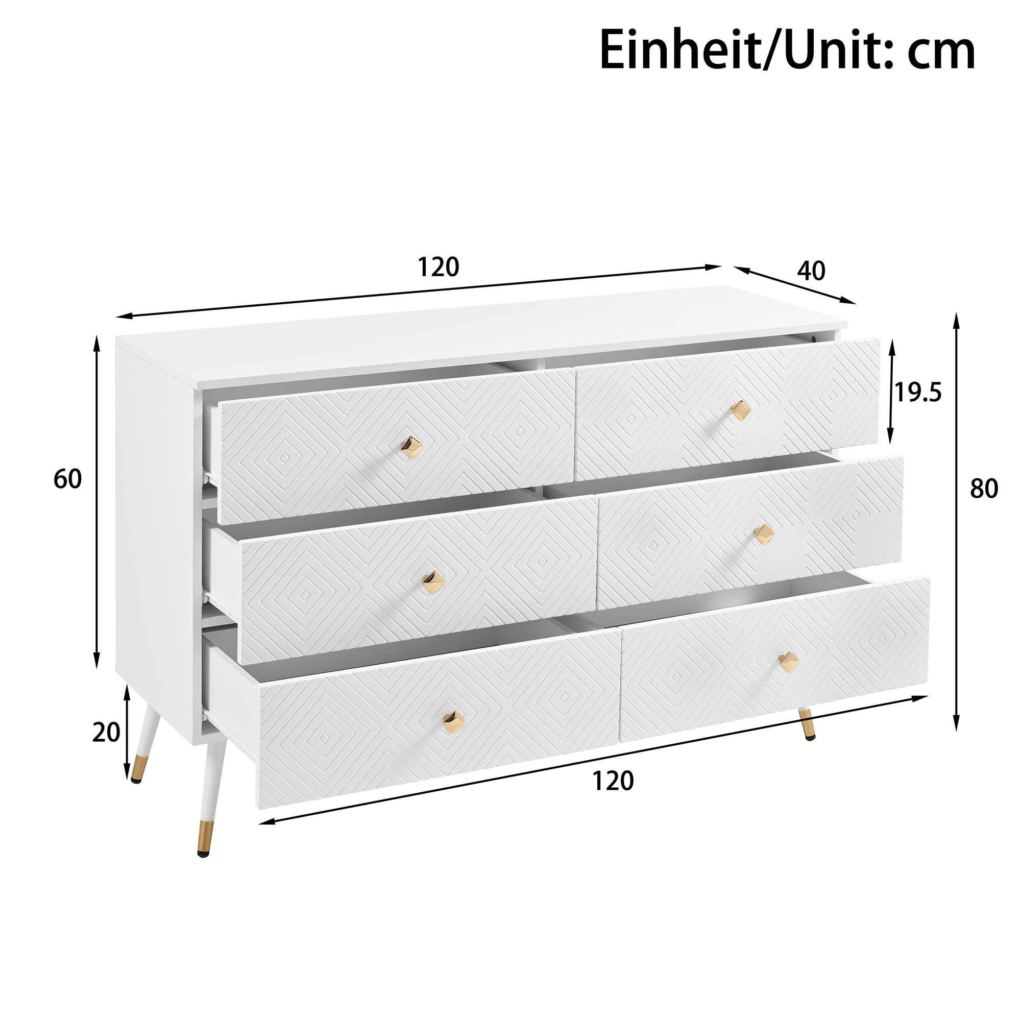 FurnitureR Weißer TV-Bank, 6 Schubladen, Modernes Design, Platzsparende Möbel, Langlebige MDF-Konstruktion, Stilvolles Wohnaccessoire