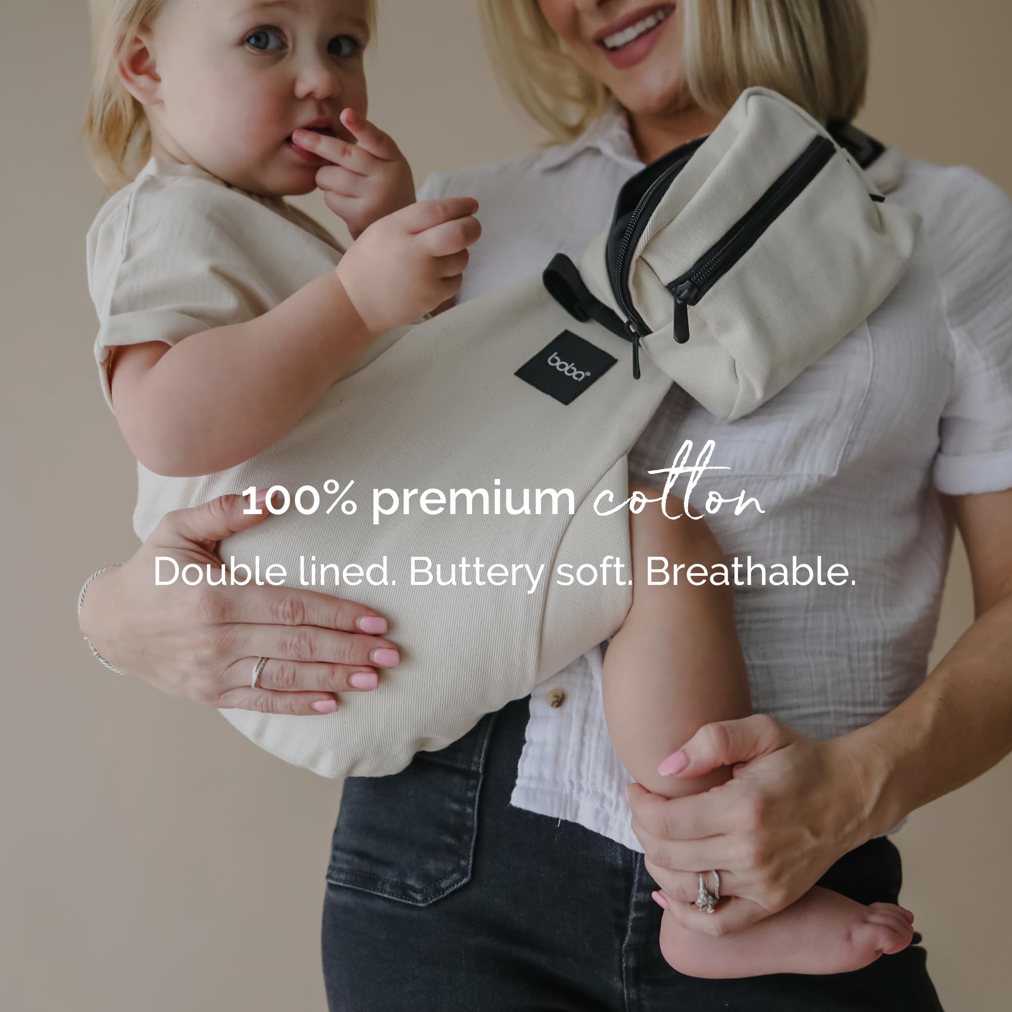 Boba Buddy Mochila Portabebés - 100 % Algodón, Ergonómico con Tirantes Ajustables, Hebilla de Seguridad y Asiento Amplio, Incluye Bolsa de Transporte a Juego (9-48 Meses/8-20 kg) - Oat