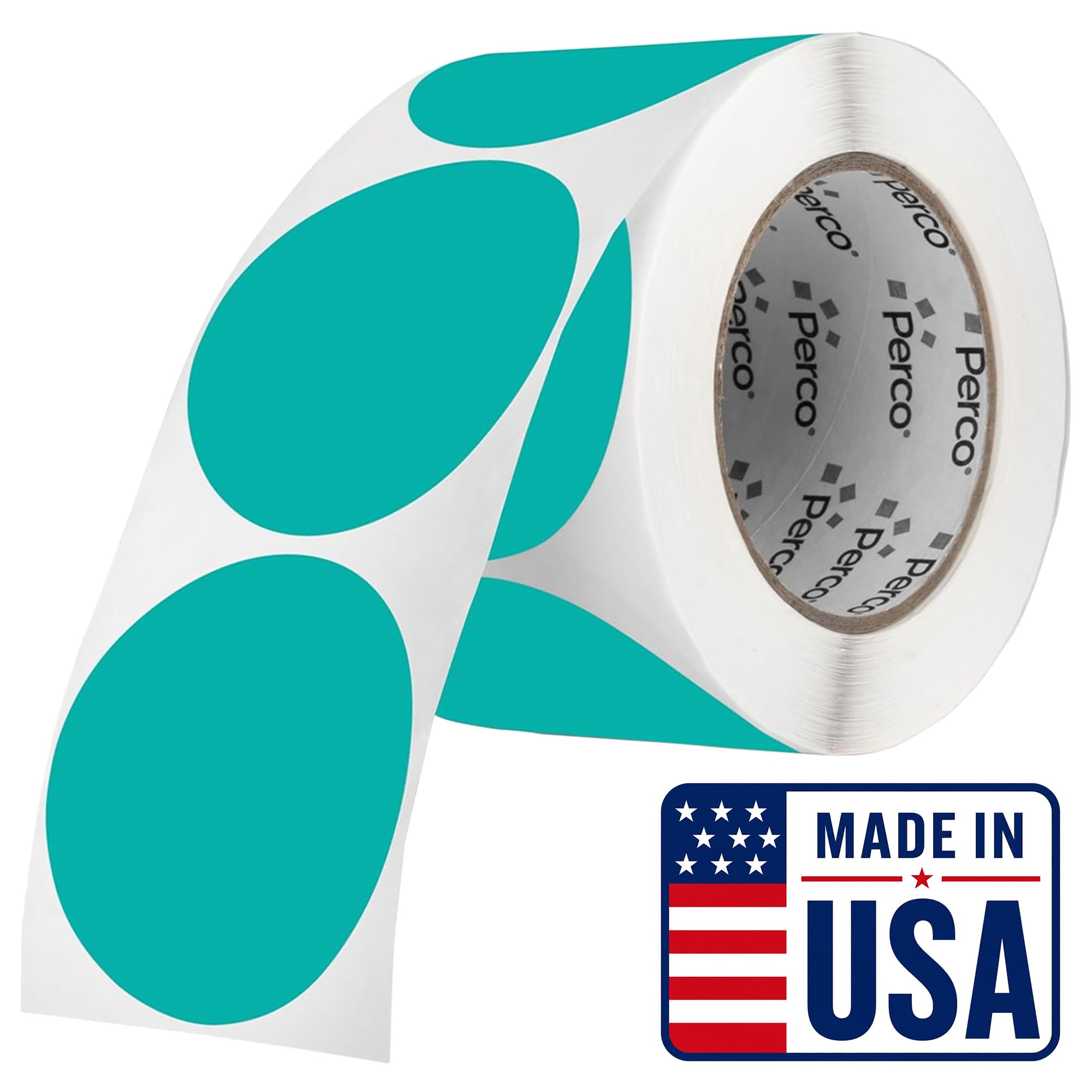 Perco Teal Round Circle Dot Sticker 3-Inch Labels with Perforation for Easy Tear-Off, 500 Stickers per Roll - Product Labels, Planner Stickers &amp; Modern Branding - Made in USA