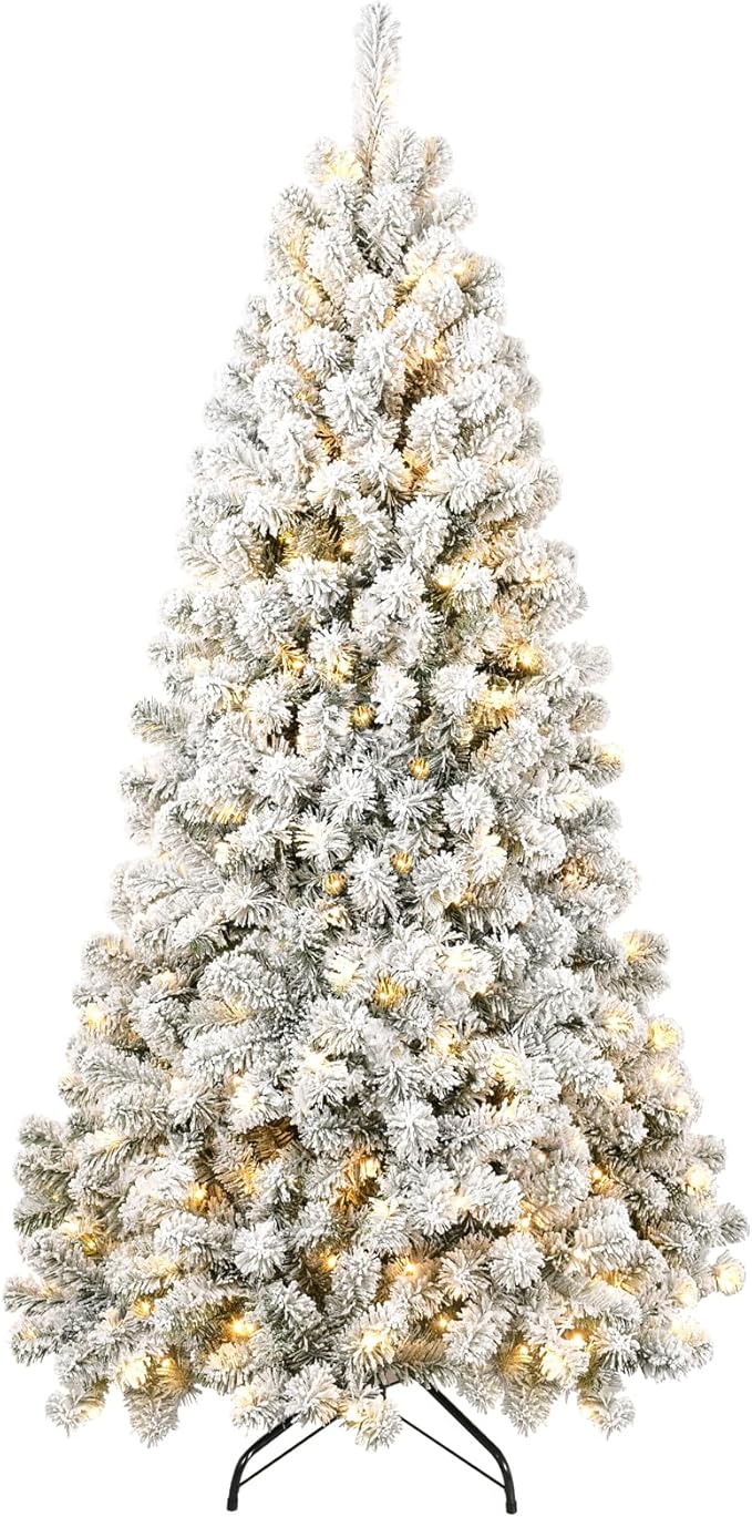 7FT Prelit Flocked Christmas Tree with 1064 Branch Tips