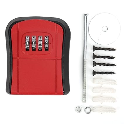 Key Lock Box, 4 Digit Combination Wall?Mounted Key Lockbox for Spare Keys for Outdoor for Home Security(red)