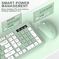 Vista 5 de Combo de teclado y mouse inalámbricos, teclado inalámbrico de tamaño completo y mouse DPI ajustable, receptor USB de 2.4 GHz, teclado y mouse Verde